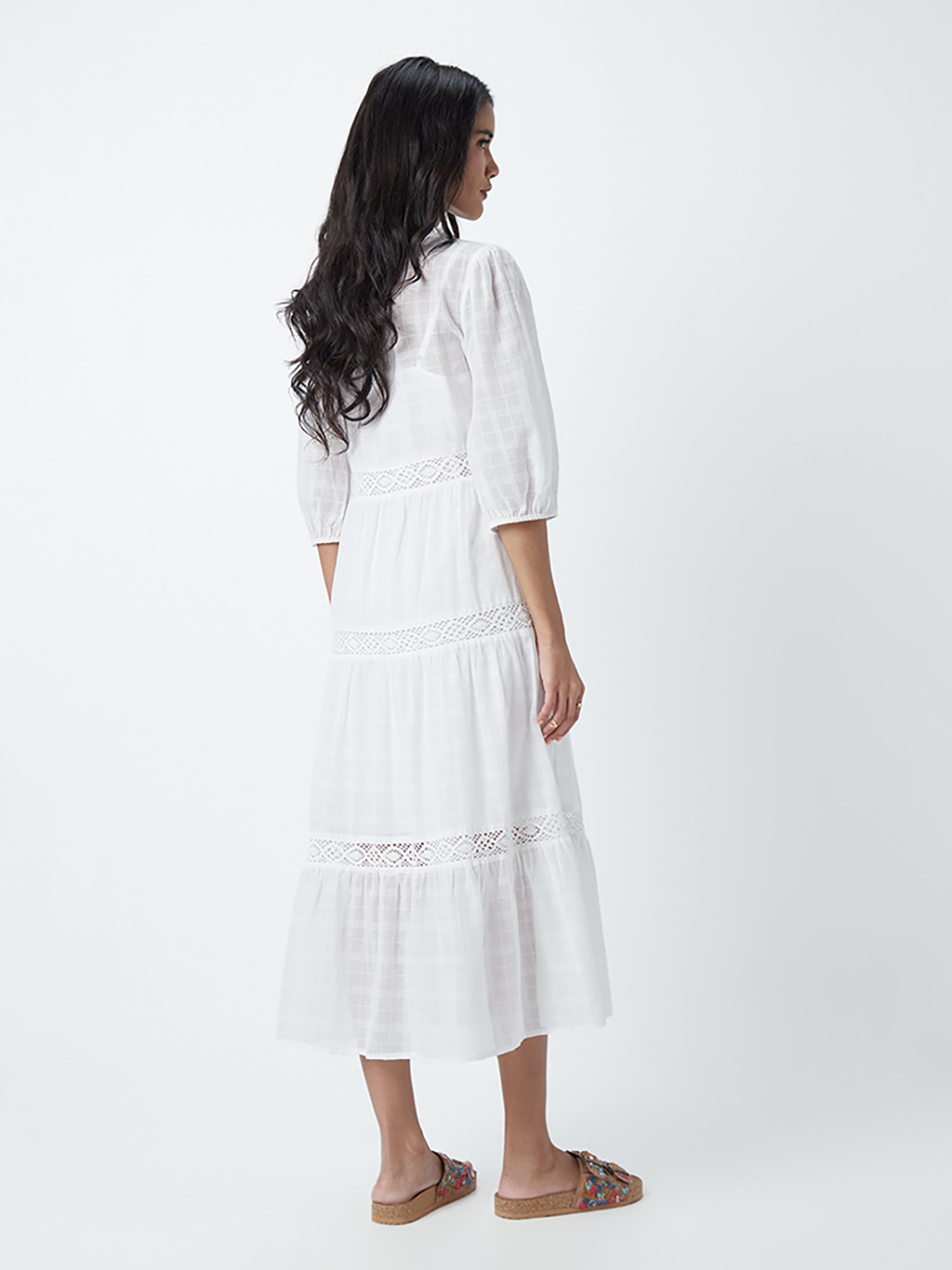 Louis Vuitton Long Sleeve Crochet Dress White Cotton