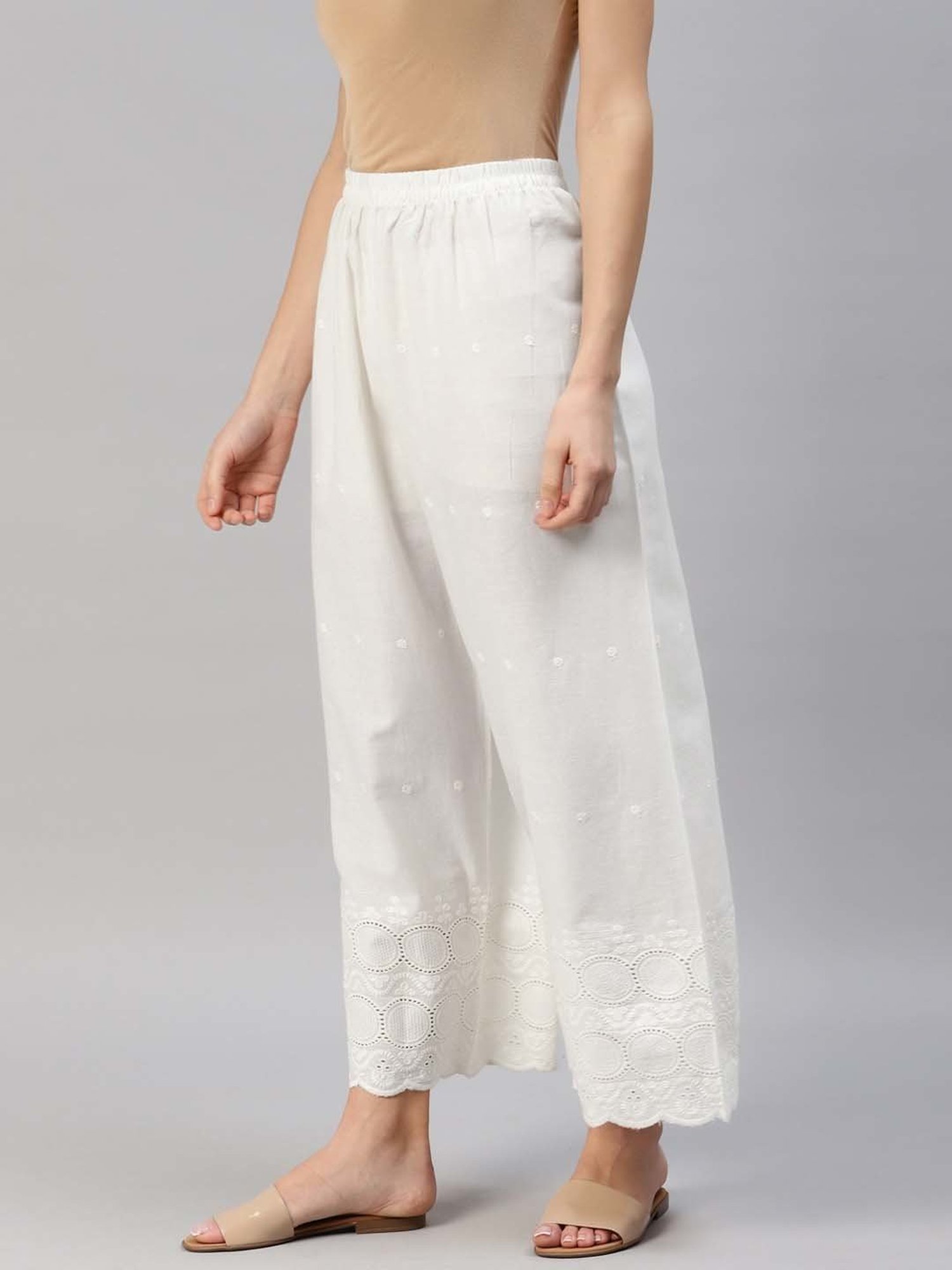 Buy Ecru Parallel Pants With Grey Prints Online - W for Woman