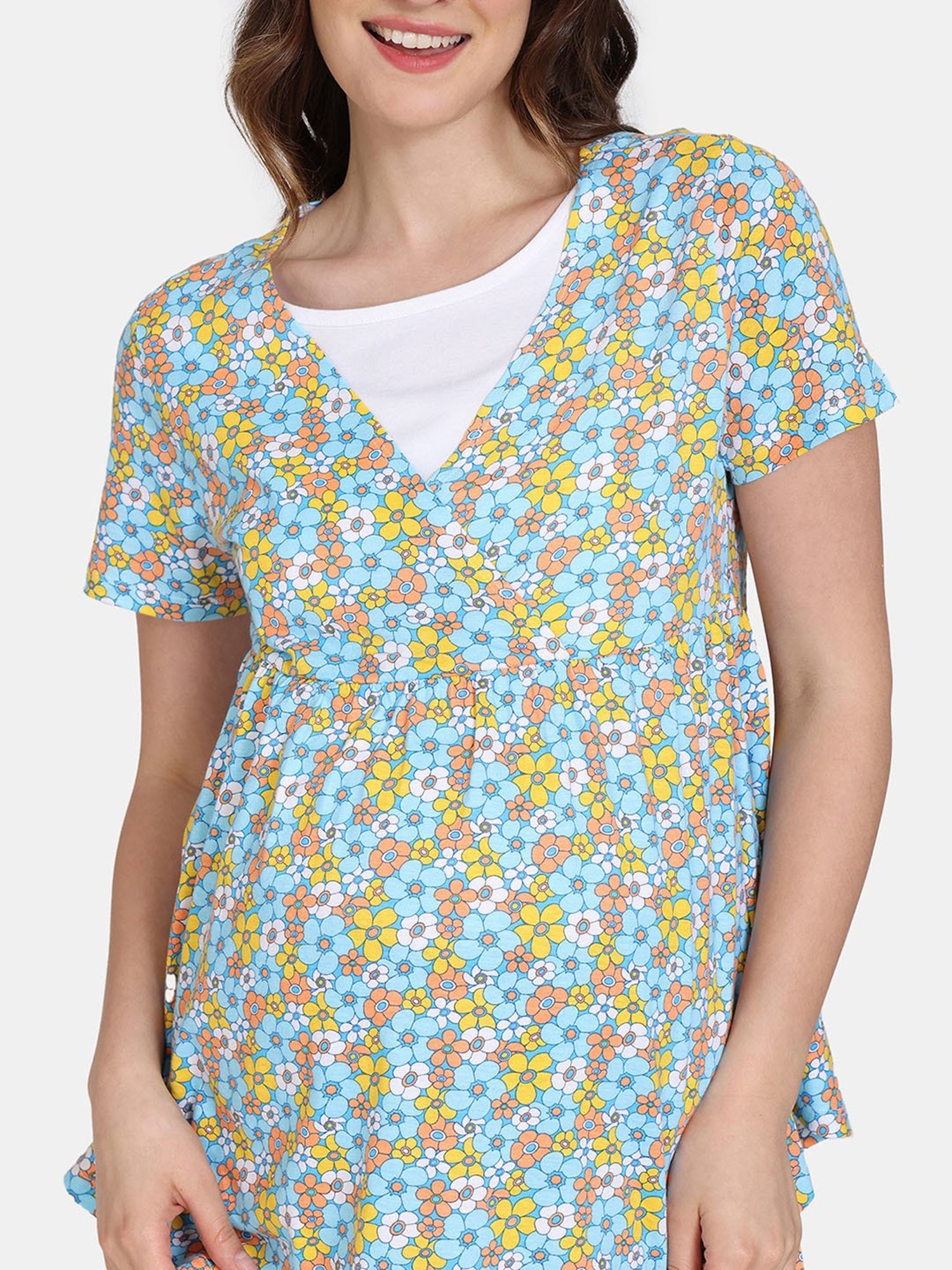 Zivame Blue Printed Maternity Top With Pyjamas