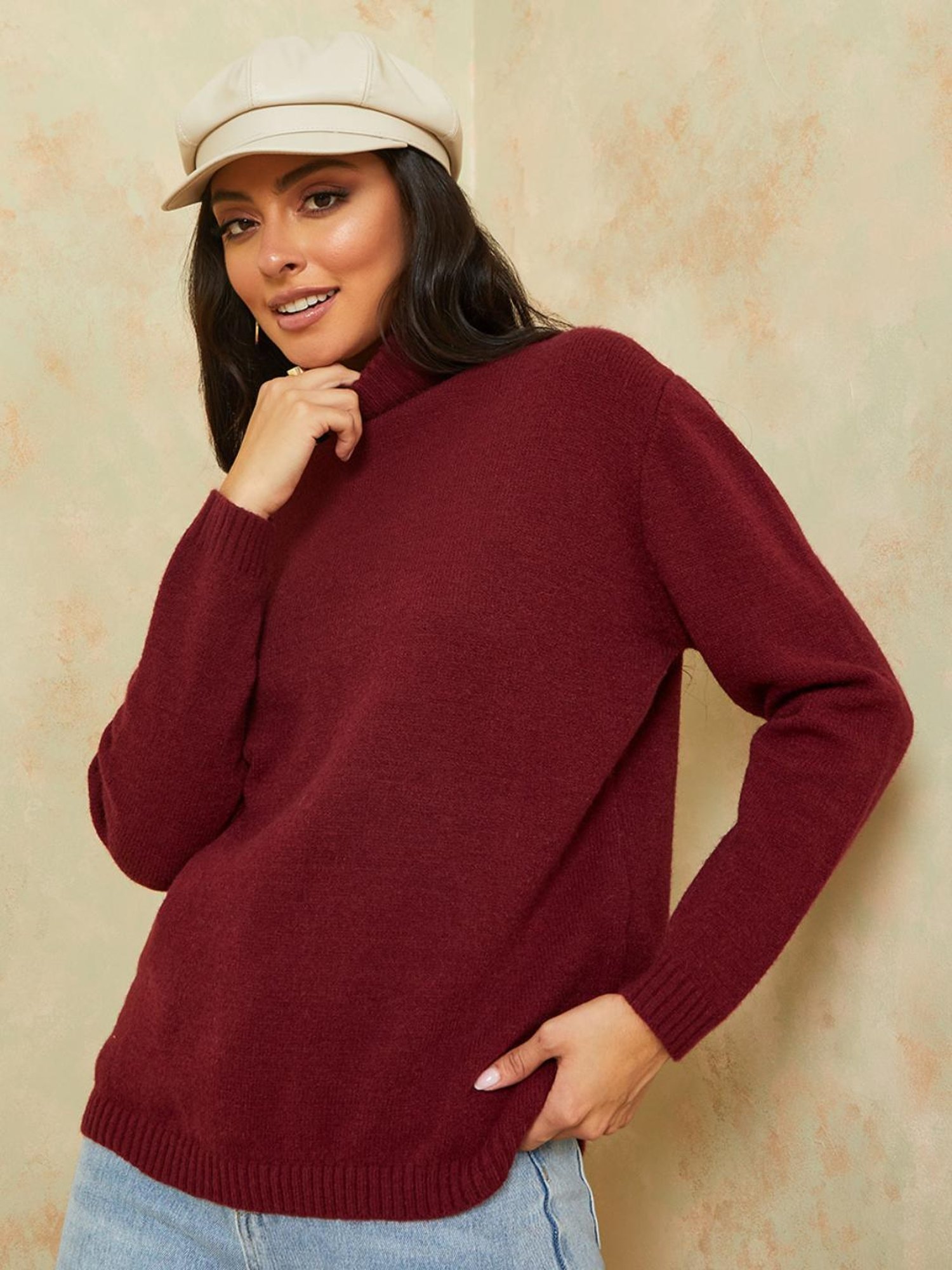 Styli Sweater : Buy Styli Red Turtle Neck Rib Fitted Sweater With Ruffle  Sleeves Online