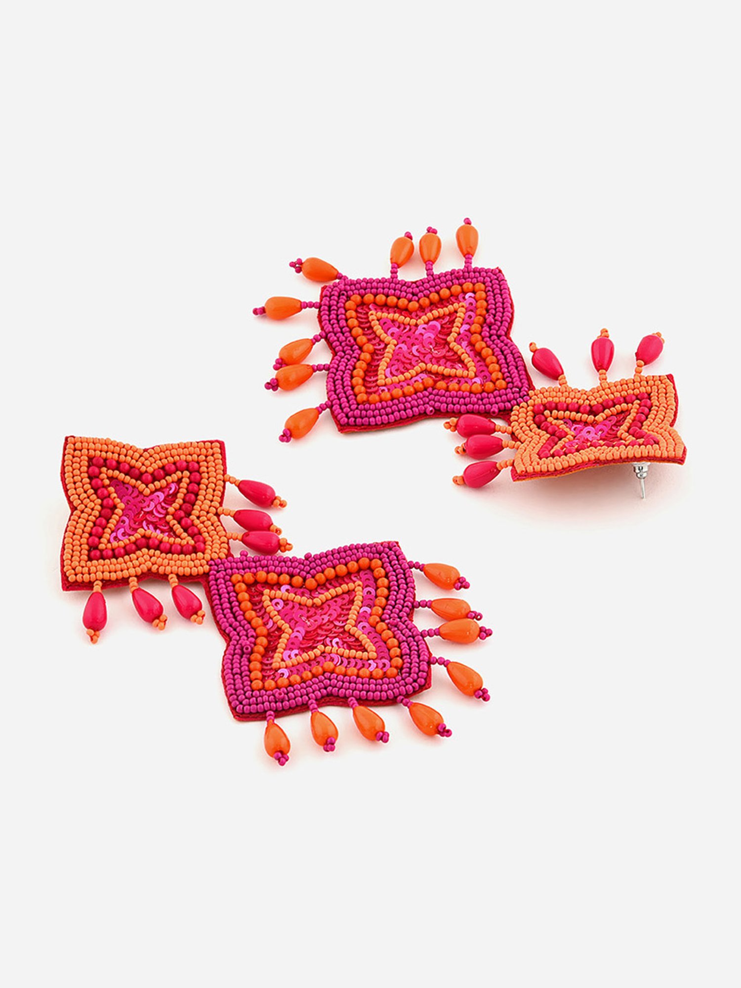 Buy Fida Orange Fuchsia Seed Beaded Trendy Pink and Orange Dangler
