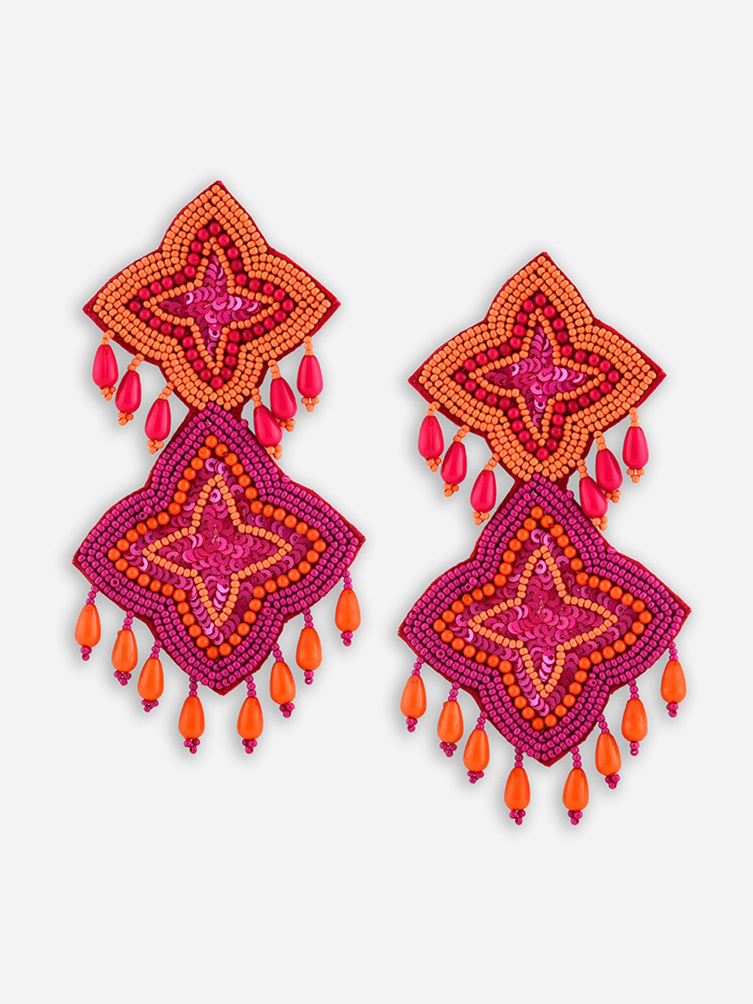 Buy Fida Orange Fuchsia Seed Beaded Trendy Pink and Orange Dangler