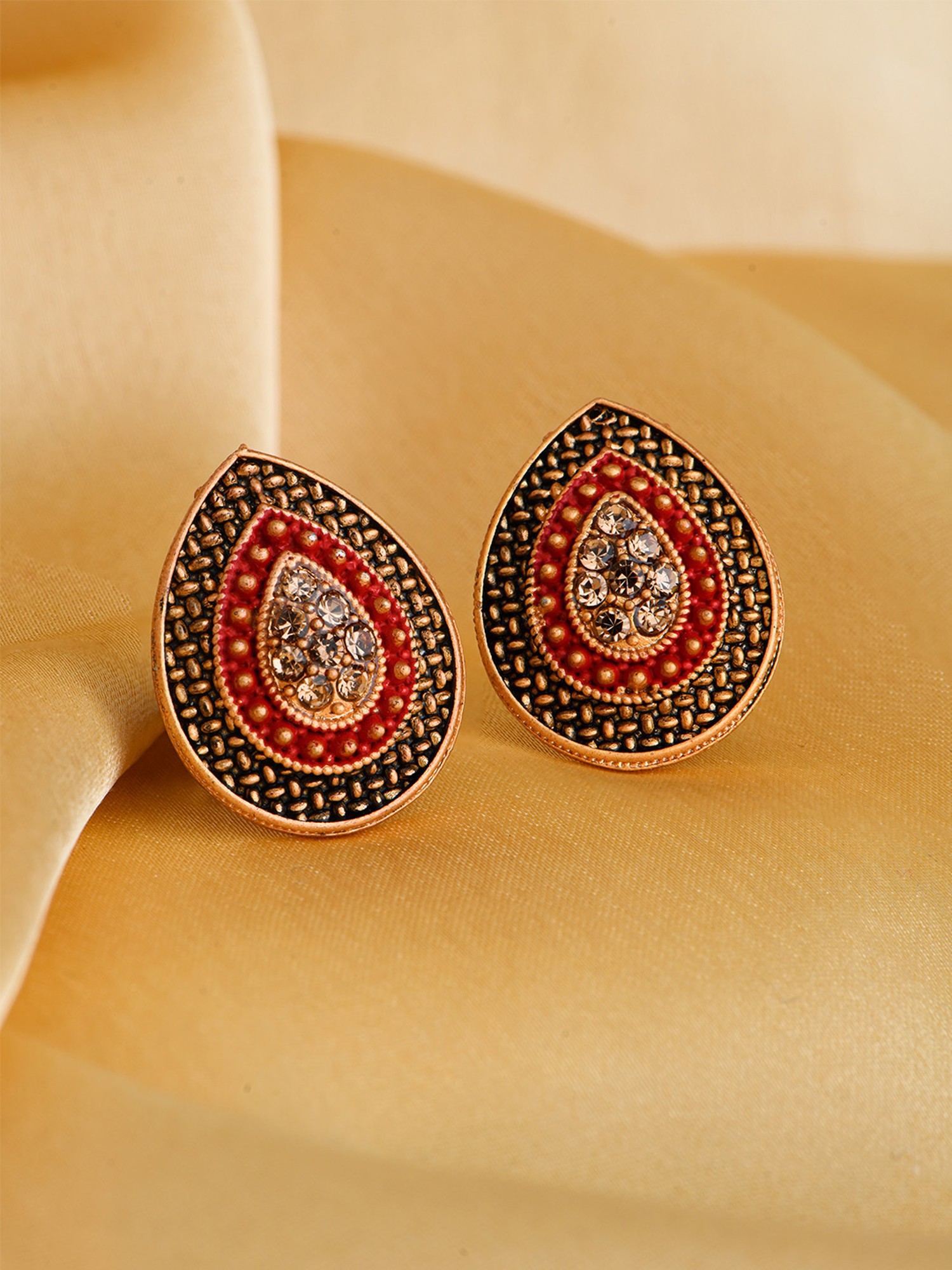 Moedbuille Earrings  Buy Moedbuille Red Black Beads  Mirror Afghan  Tasselled Design Silver Plated Handcrafted Jhumkas Online  Nykaa Fashion