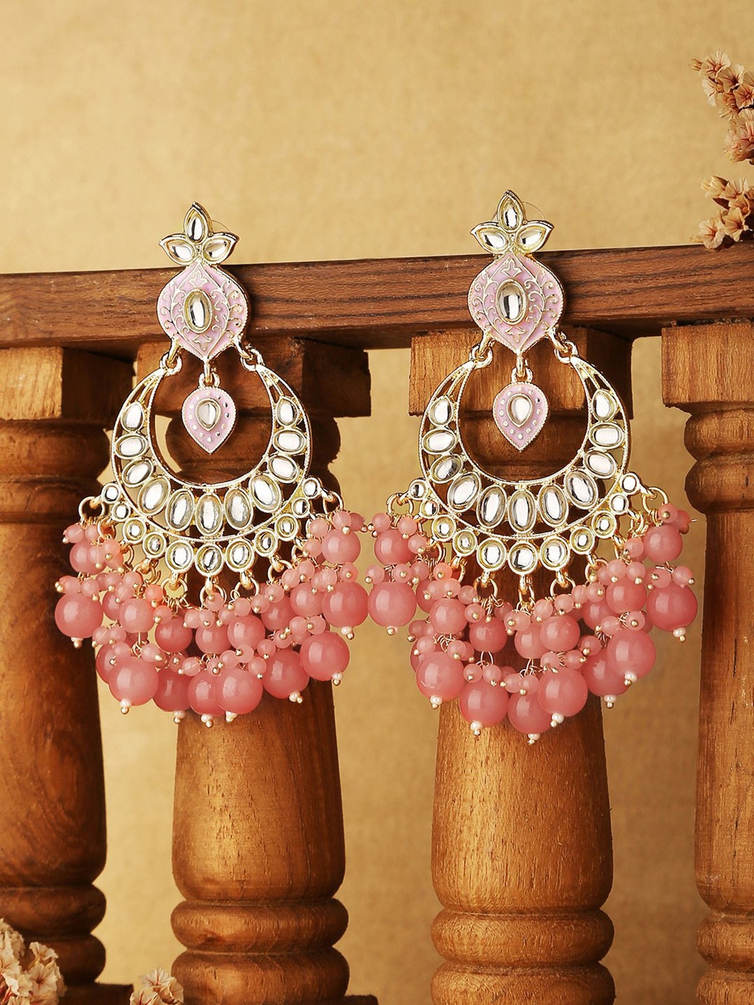 Hot Pink Floral Chandbali Earrings– PAAIE