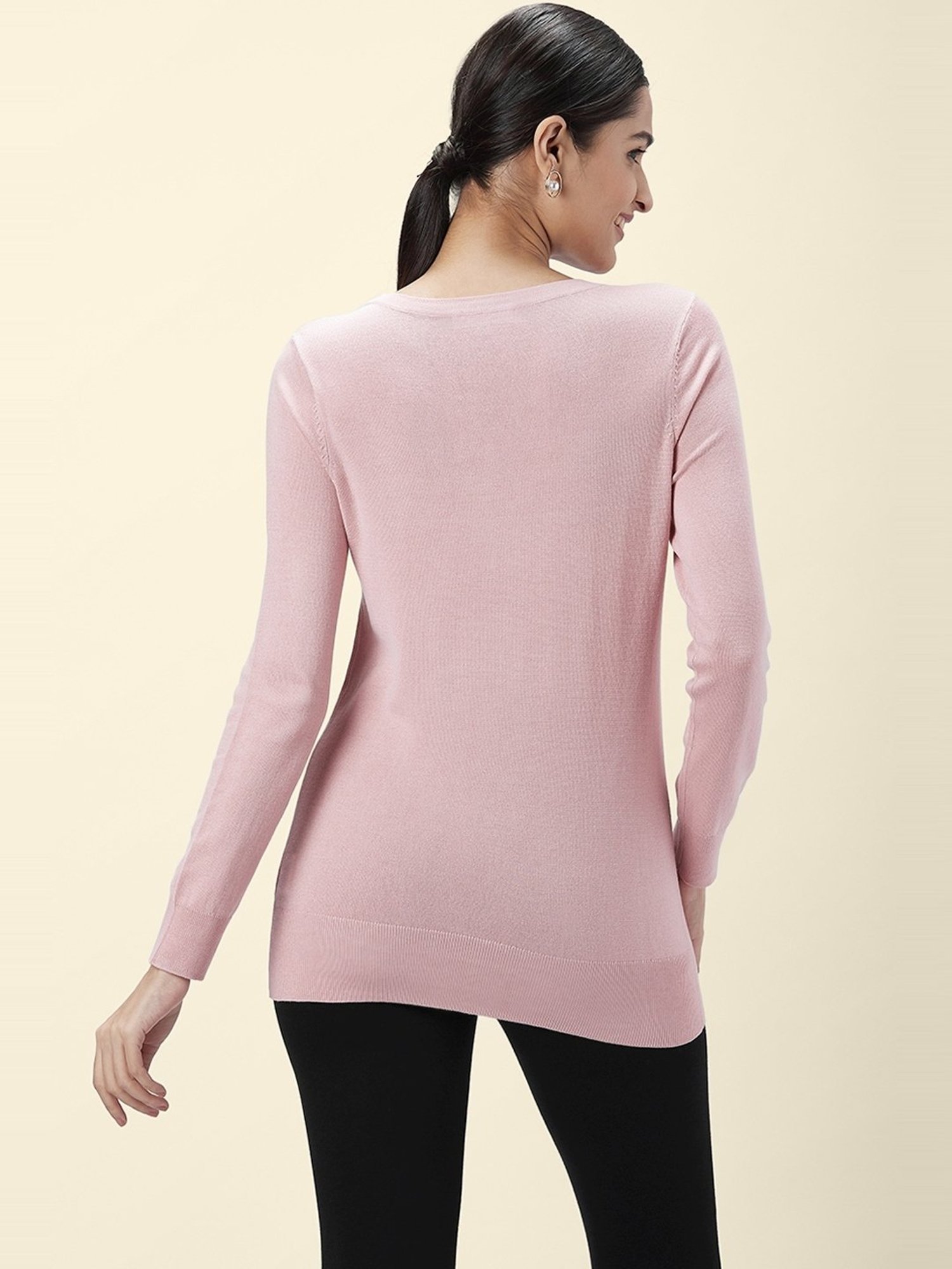 Annabelle by Pantaloons Pink Slim Fit Sweater