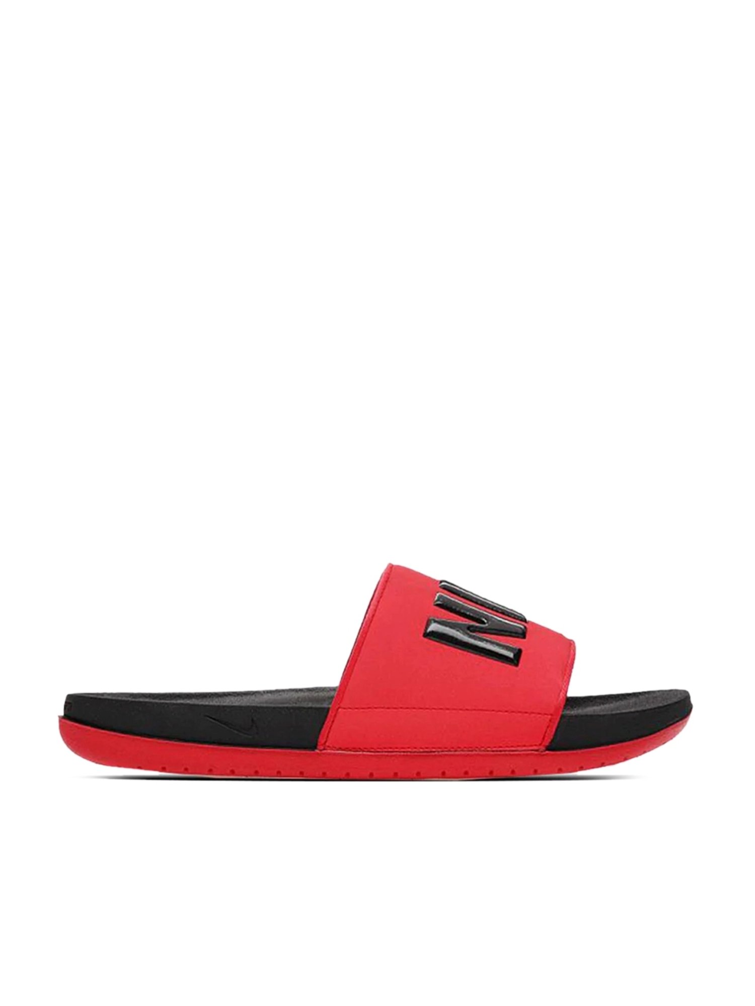 Red and gold nike slides hot sale