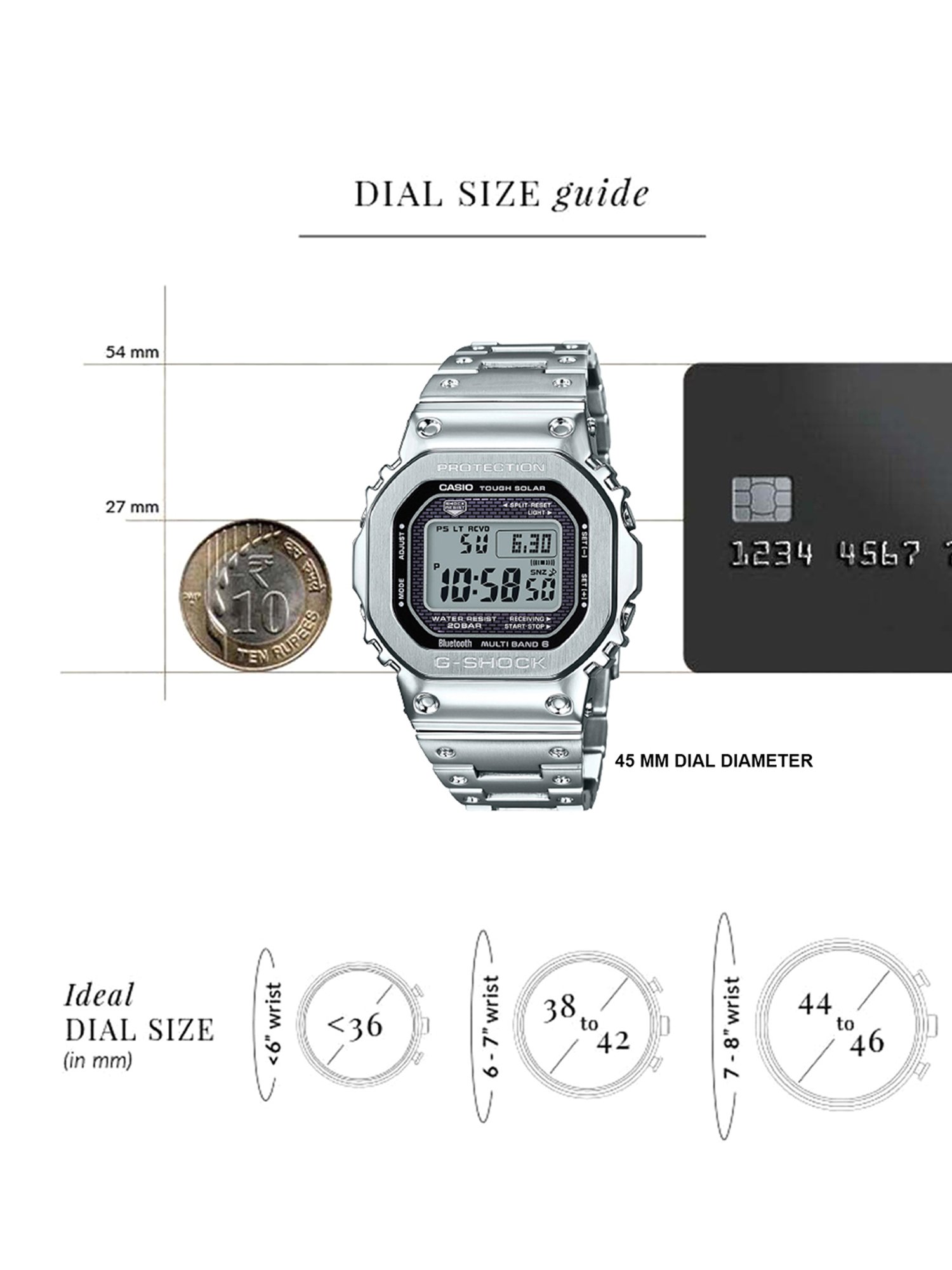 G shock clearance watch size chart