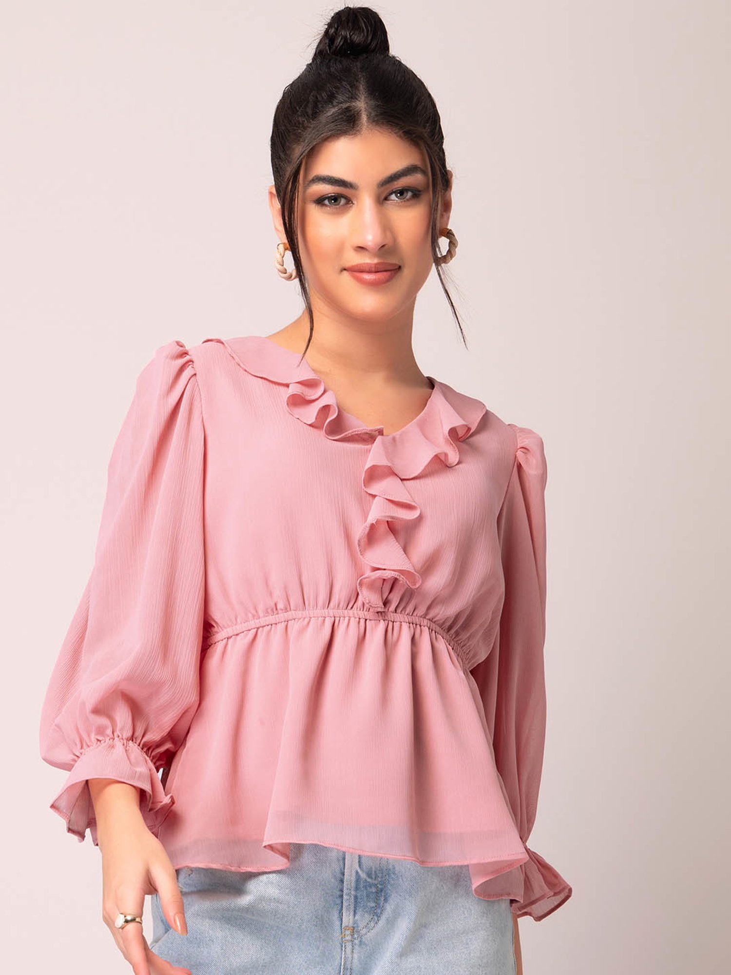 Blush pink best sale ruffle top