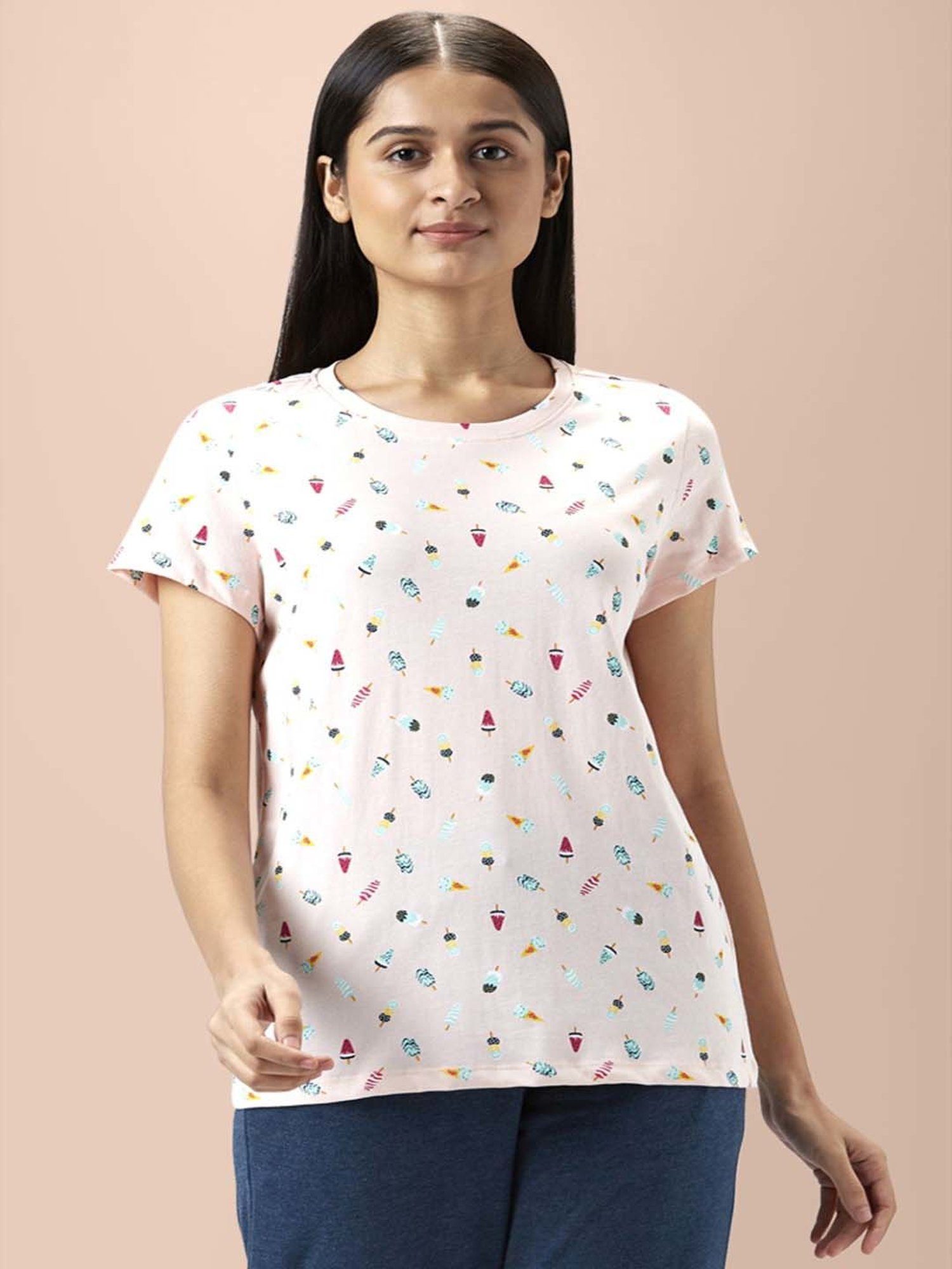 Dreamz by Pantaloons Pink Cotton Printed T-Shirt