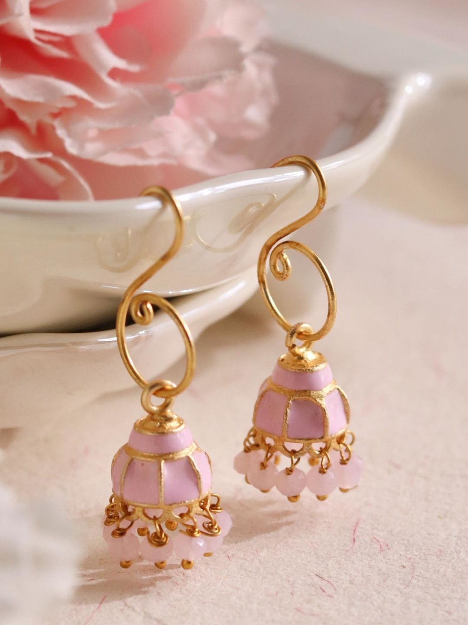 Buy Johori Pink & Golden Jhumki Earrings Online At Best Price @ Tata CLiQ