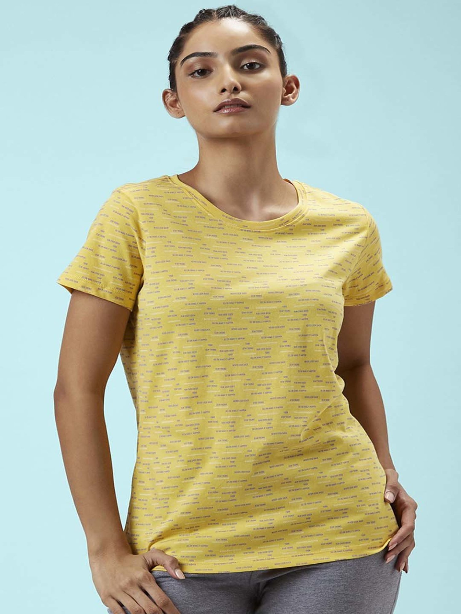 Buy Ajile by Pantaloons Yellow Cotton Printed Sports T-Shirt for