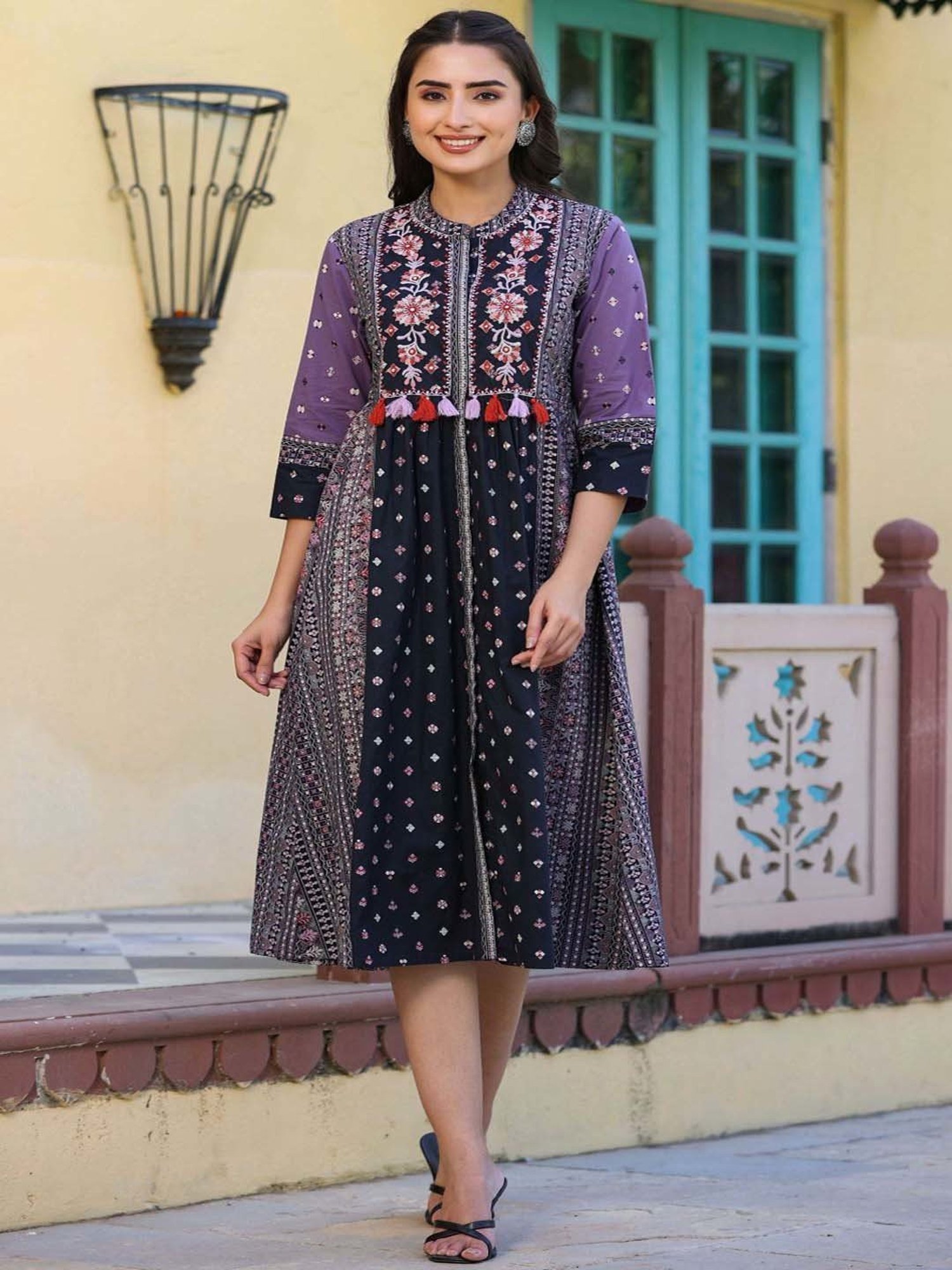 Juniper Purple Embroidered A-Line Dress