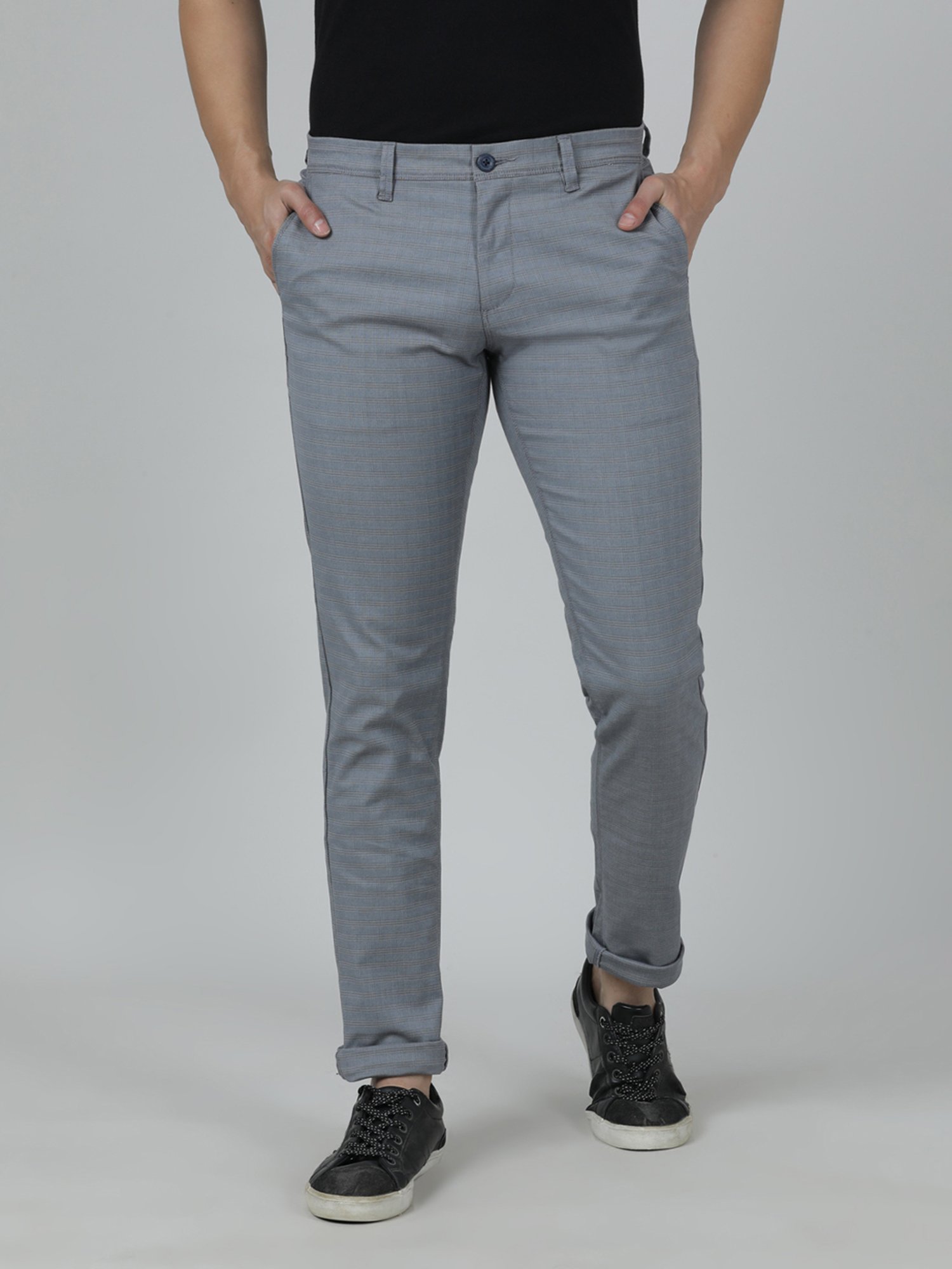 YU by Pantaloons Grey Cotton Slim Fit Trousers