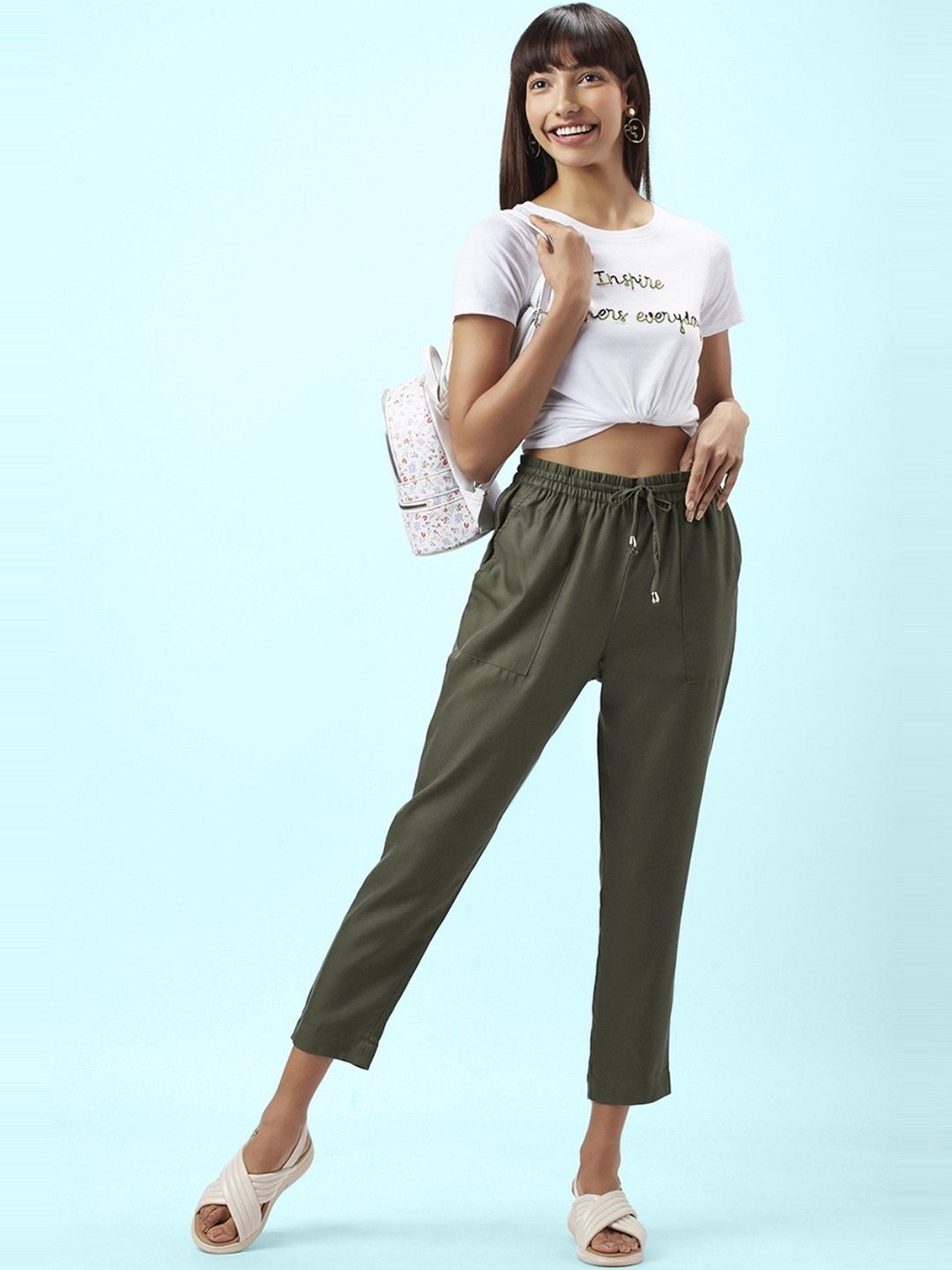 Honey By Pantaloons Regular Fit Women Green Trousers  Buy Honey By  Pantaloons Regular Fit Women Green Trousers Online at Best Prices in India   Flipkartcom