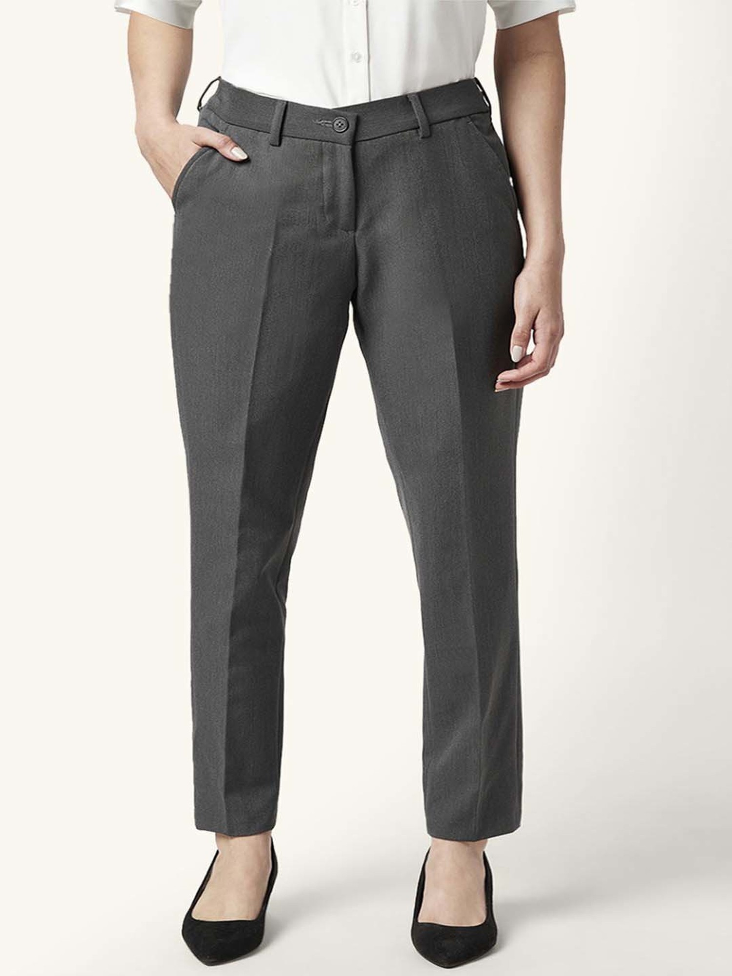 Buy Annabelle by Pantaloons Charcoal Grey SelfStriped Slim Fit Formal  Trousers For Women online  Looksgudin
