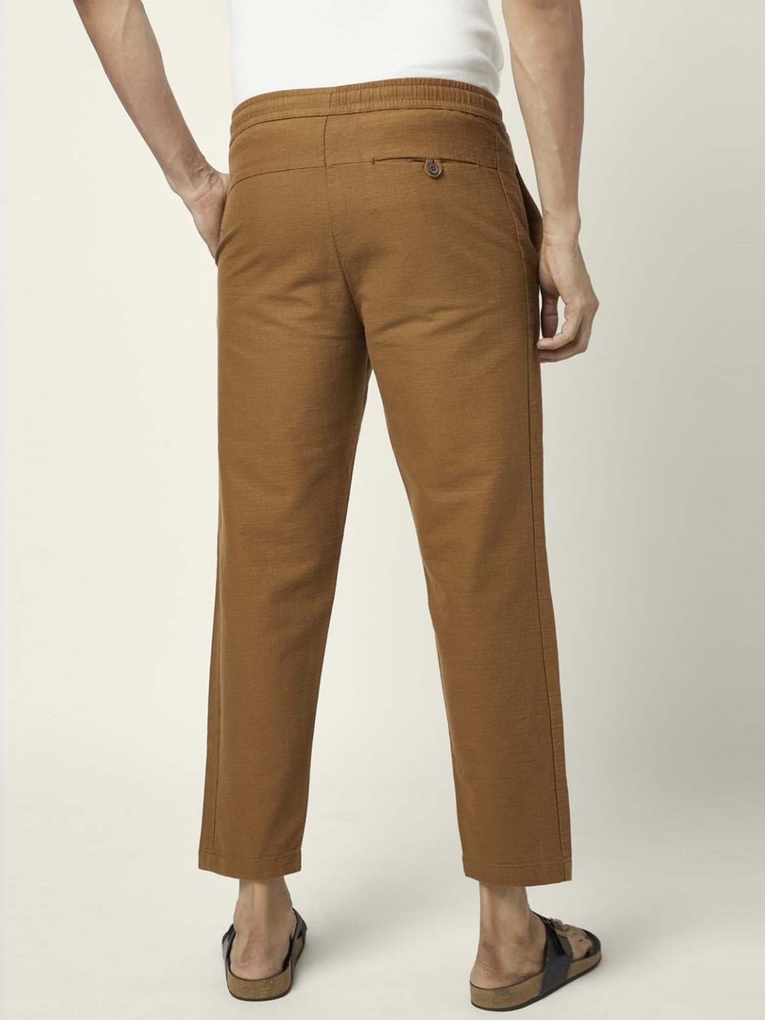 7 Alt by Pantaloons Tan Cotton Regular Fit Trousers