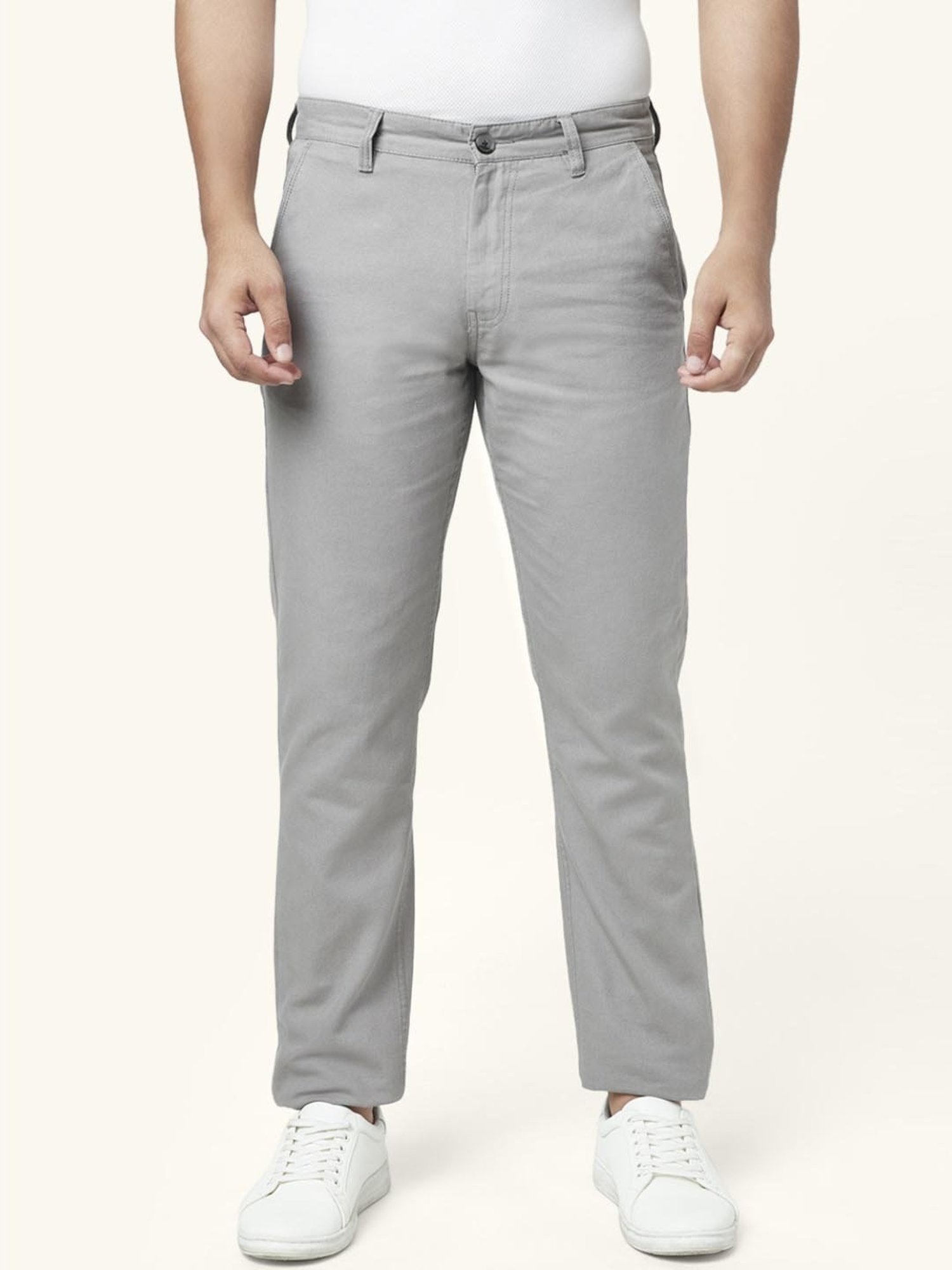 Melange Grey Slim Fit Cotton Pants  Crofield
