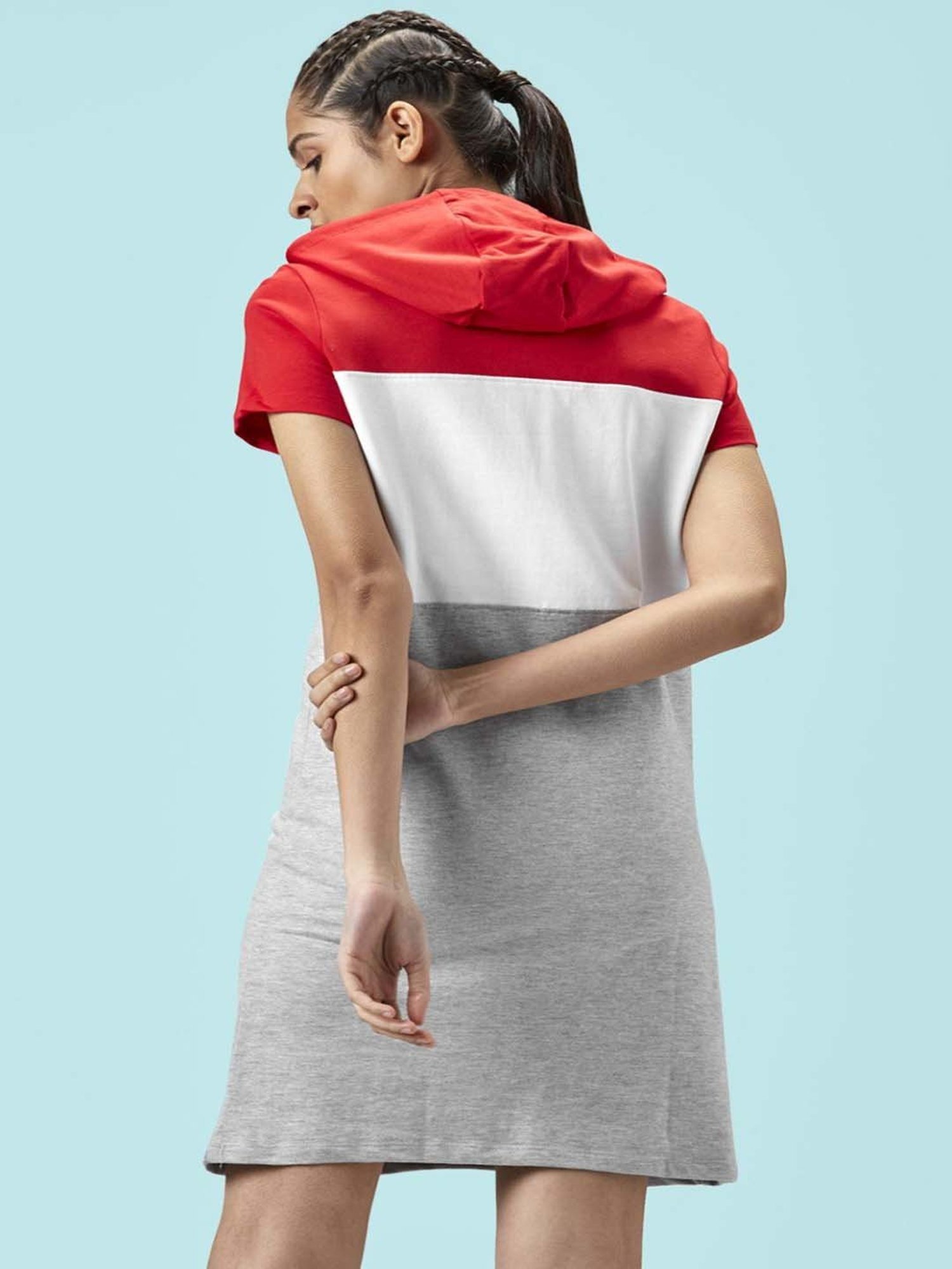 Ajile by Pantaloons Red & Grey Cotton Color-Block Jersey Dress