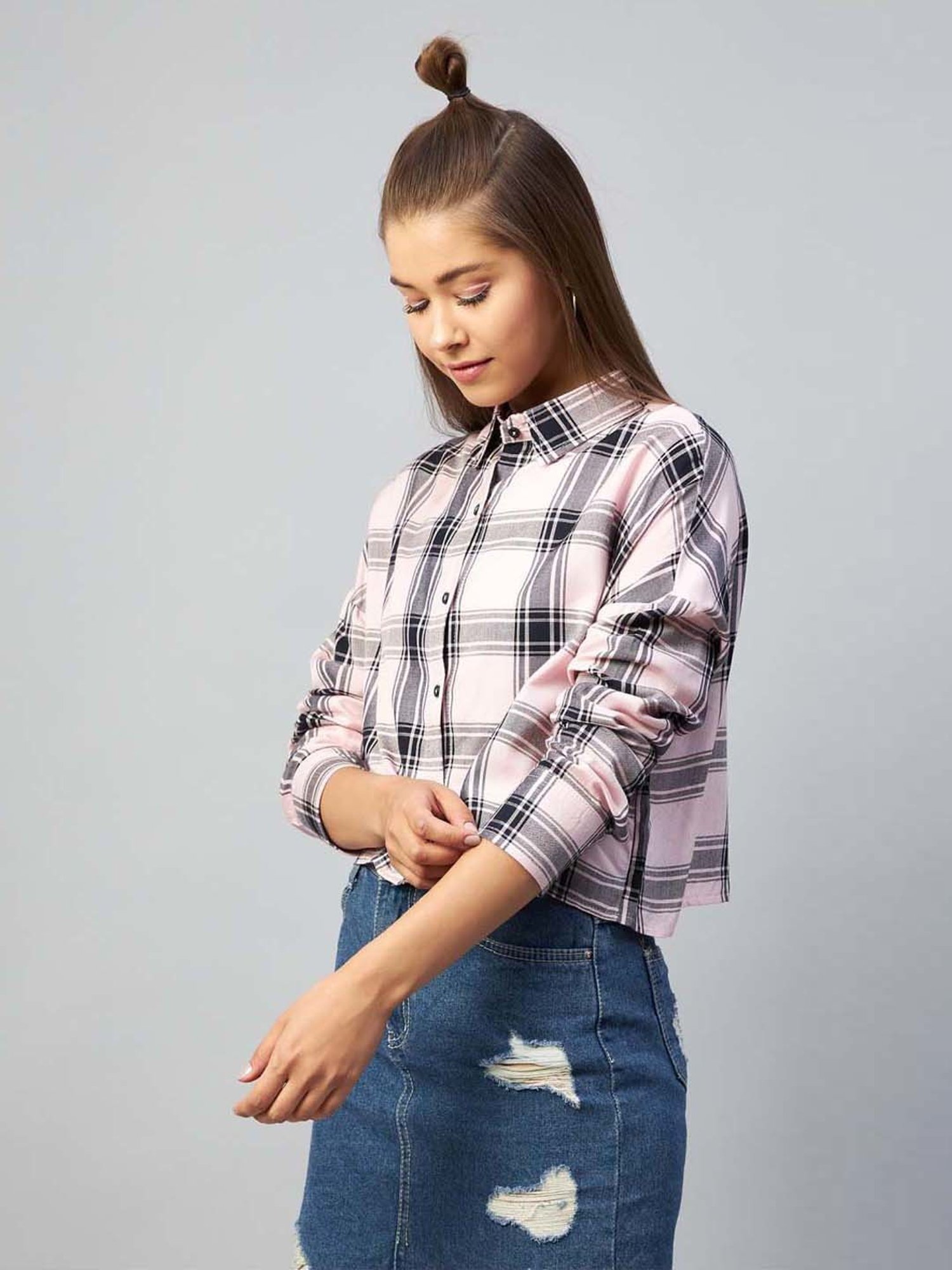 Buy Chimpanzee Pink & Black Chequered Shirt for Women Online