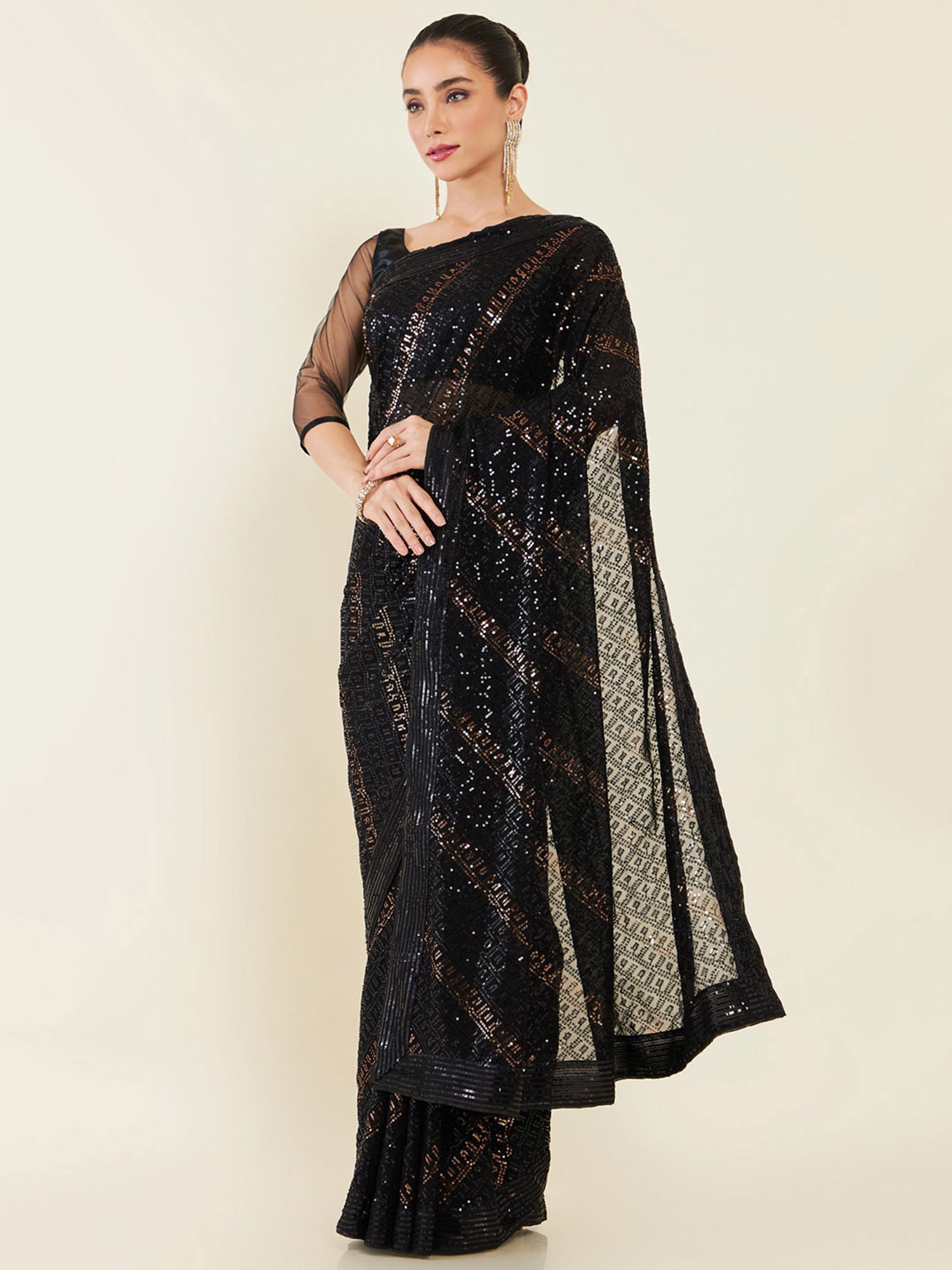 Buy soch Embroidered Bollywood Georgette Black Sarees Online @ Best Price  In India | Flipkart.com