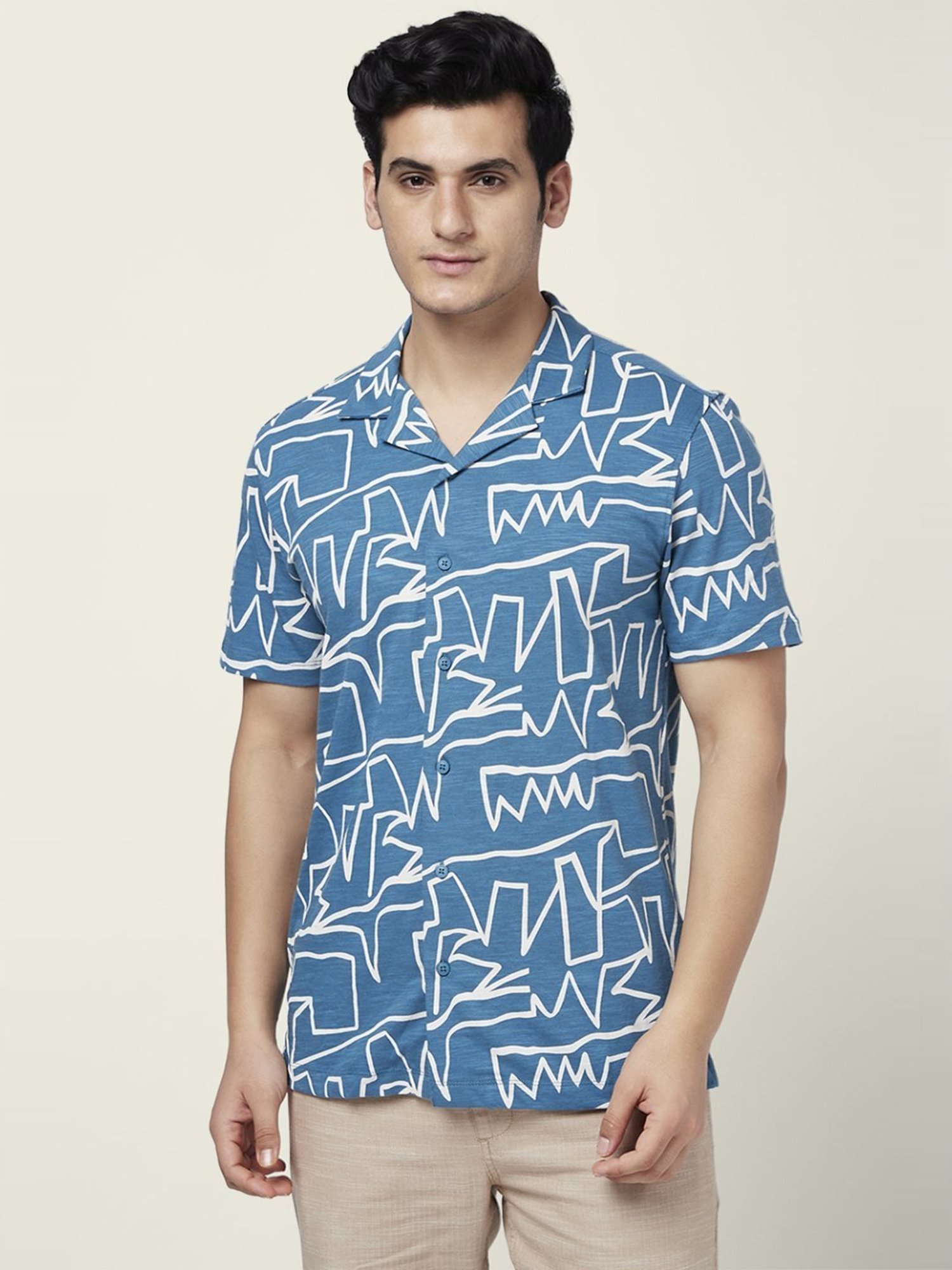 Buy 7 Alt by Pantaloons Dull Blue Cotton Slim Fit Printed Shirt for Mens  Online @ Tata CLiQ