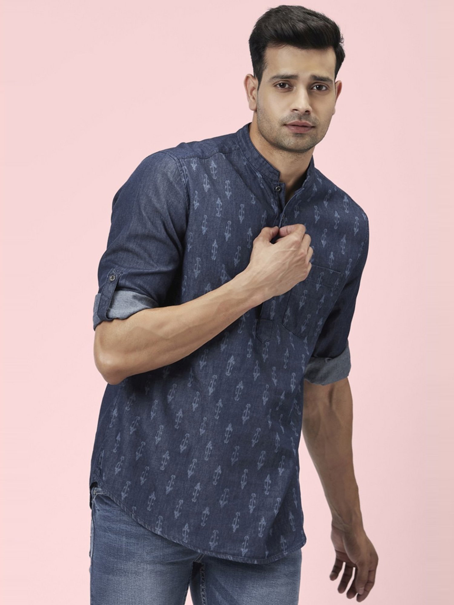 Buy Indus Route By Pantaloons Teal Regular Fit Kurtas for Mens Online @  Tata CLiQ