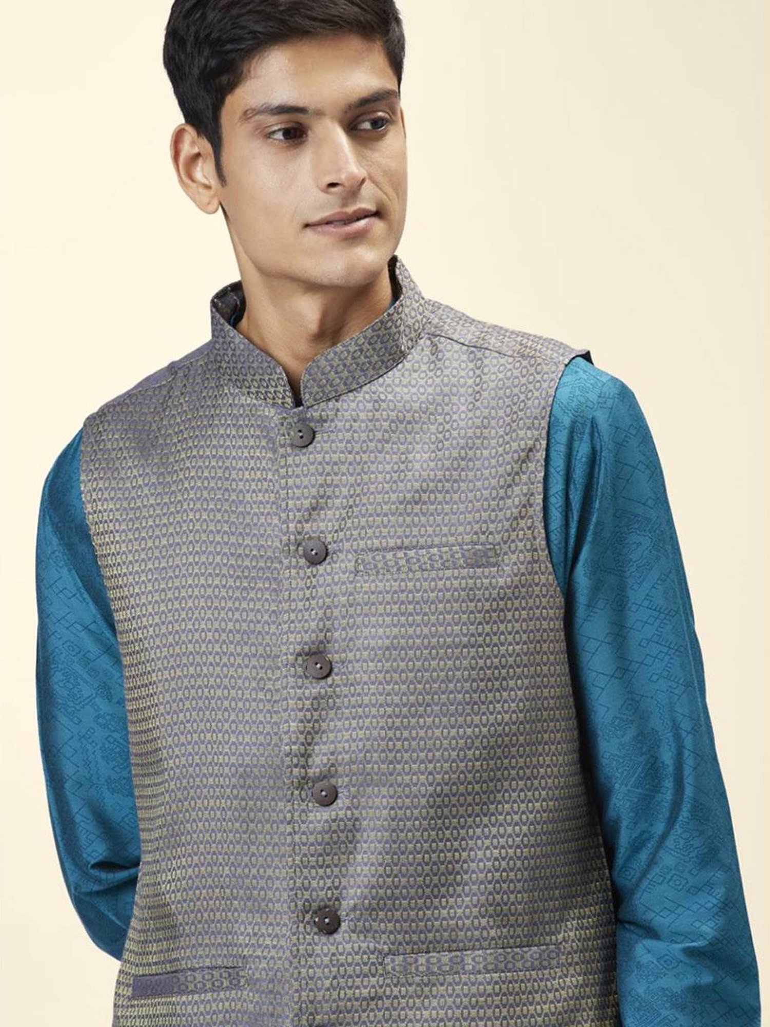 Buy Indus Route By Pantaloons Grey Linen Nehru Jacket - Nehru