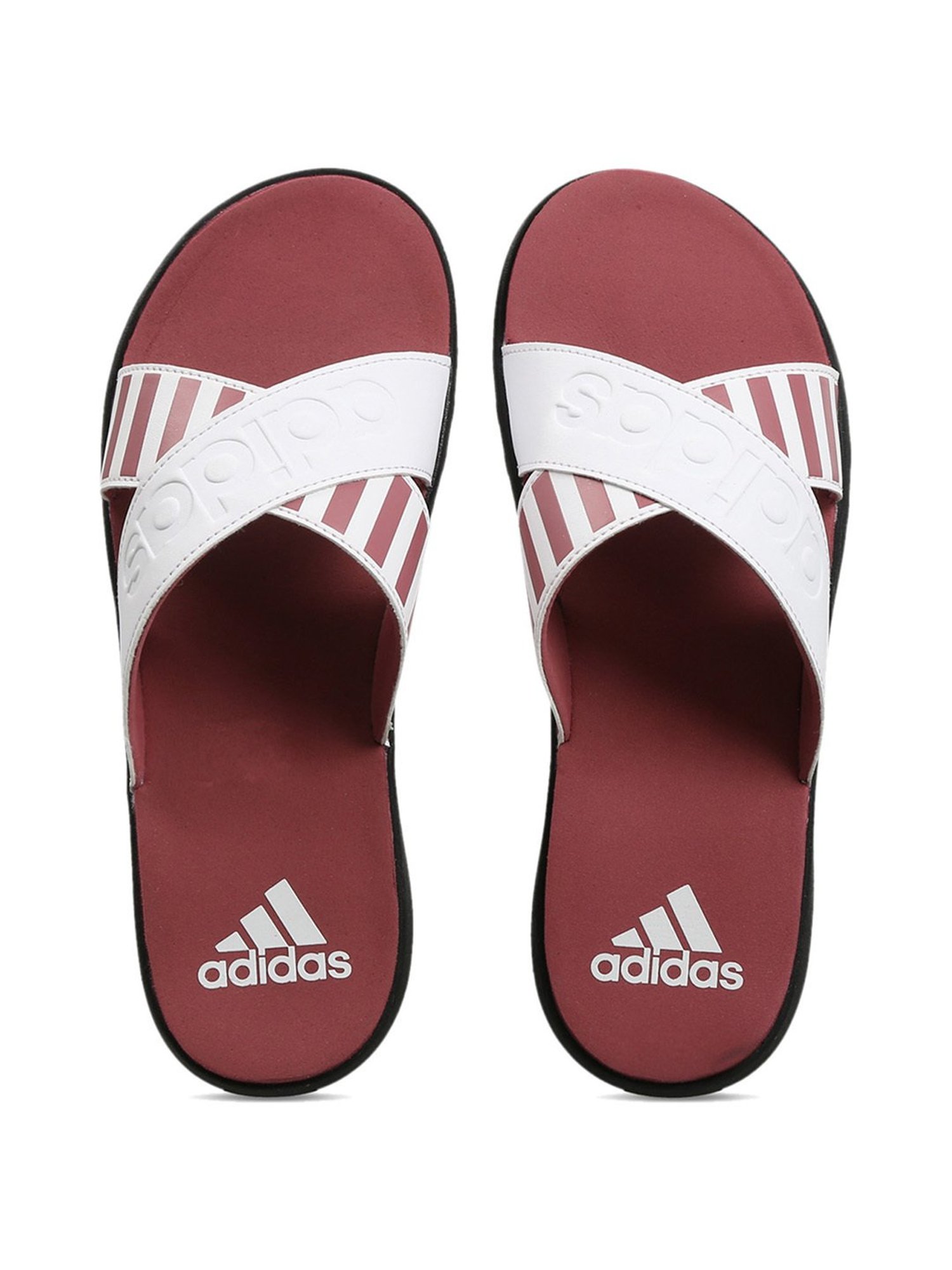 Red and white adidas best sale slides womens