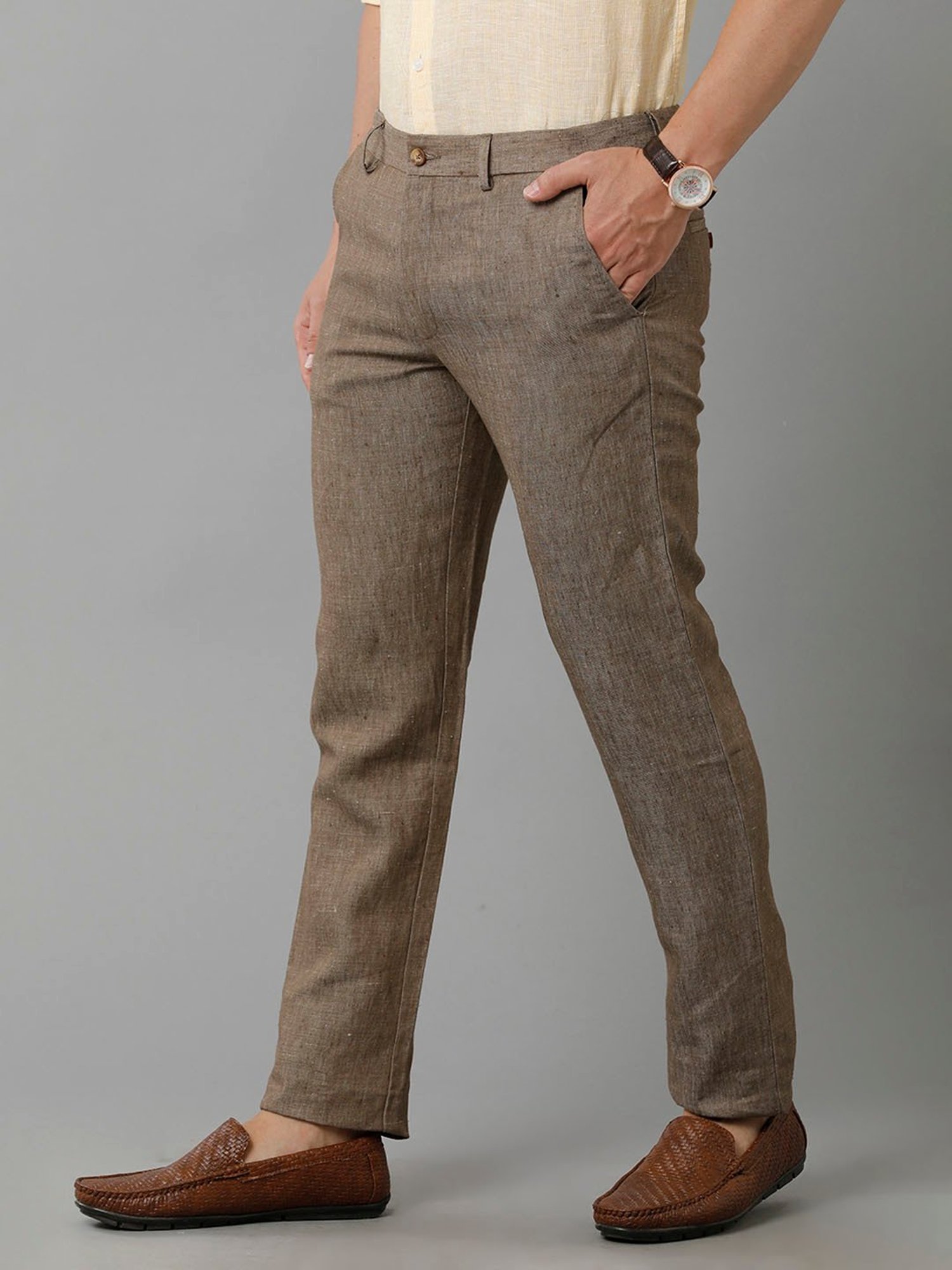 Buy Andamen Dark Brown Rye Linen Pants for Men Online @ Tata CLiQ Luxury