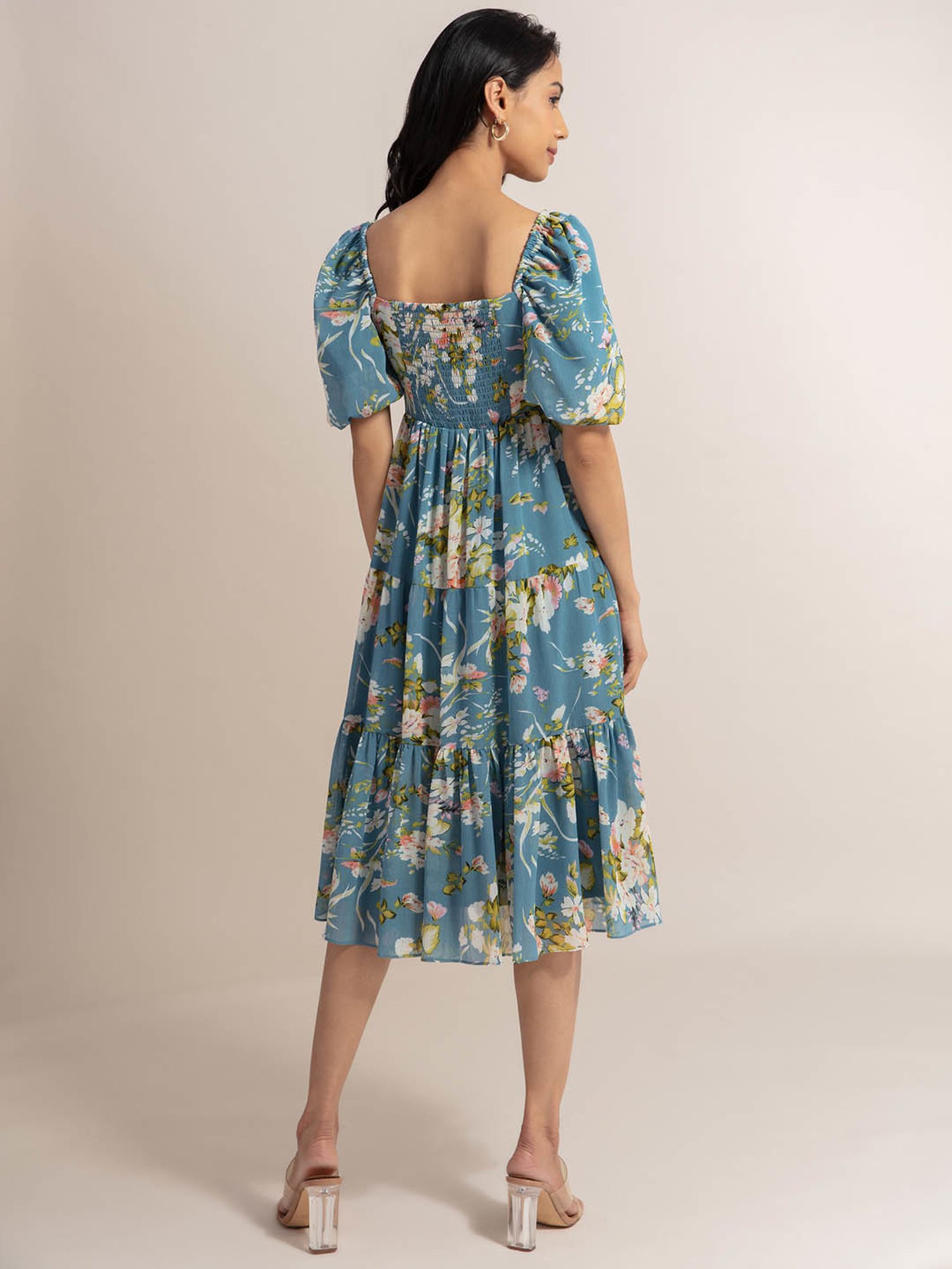 Twenty Dresses Blue Floral Print Brighten My Mood Midi Dress