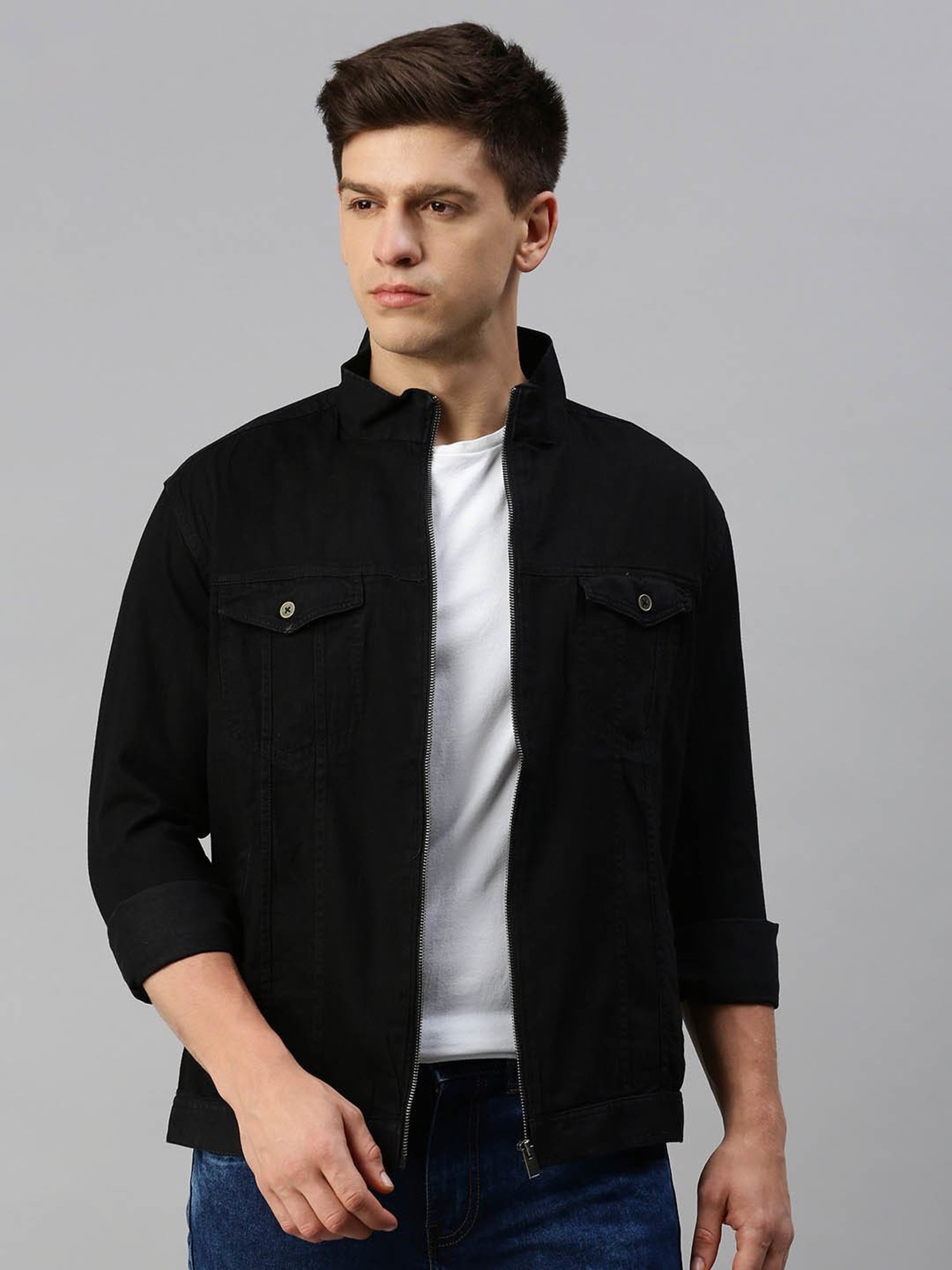 Casual Black and Red Denim Jacket - Jacket Makers
