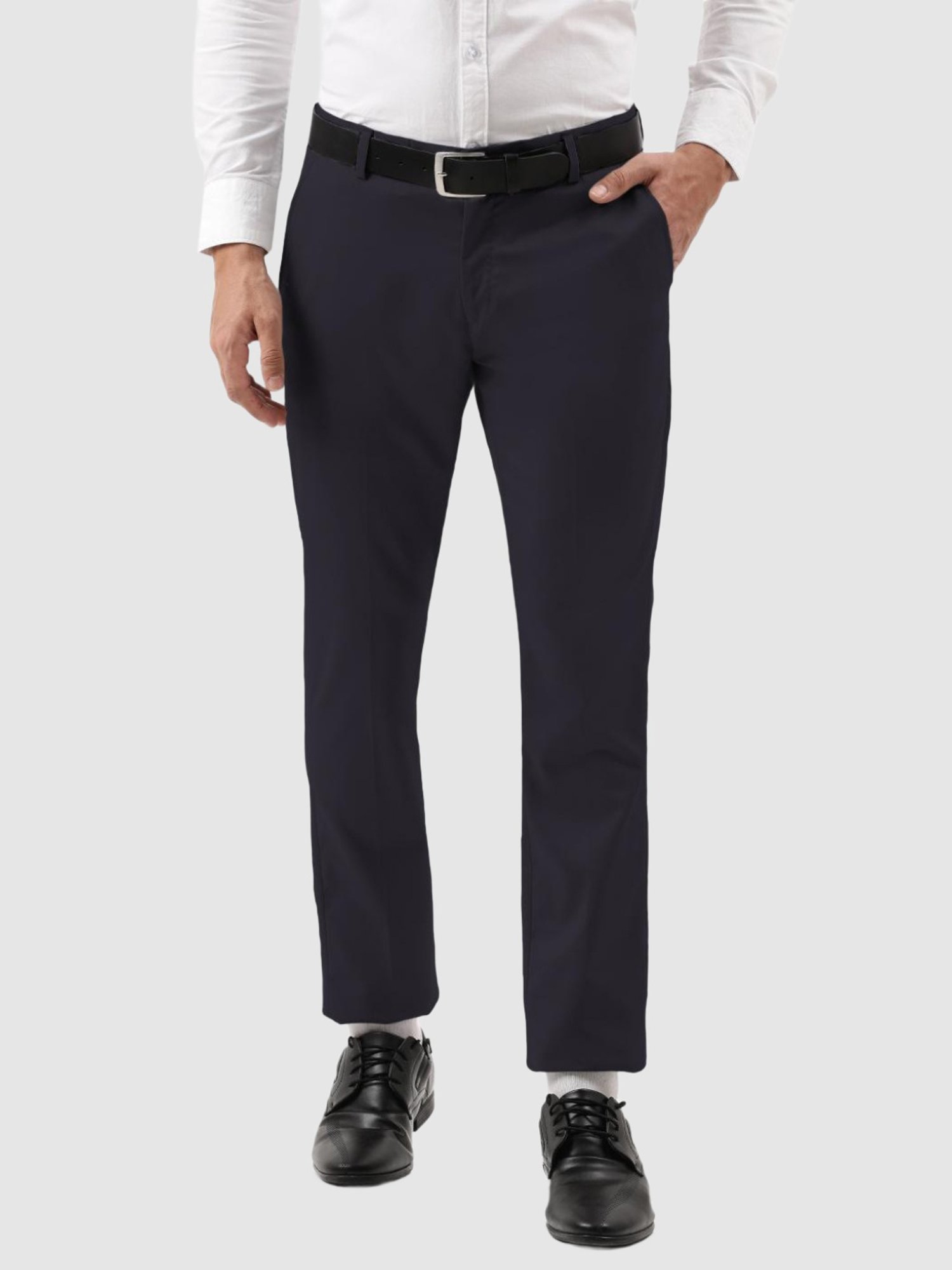 Buy Cantabil Dark Navy Flat Front Trousers for Men Online  Tata CLiQ