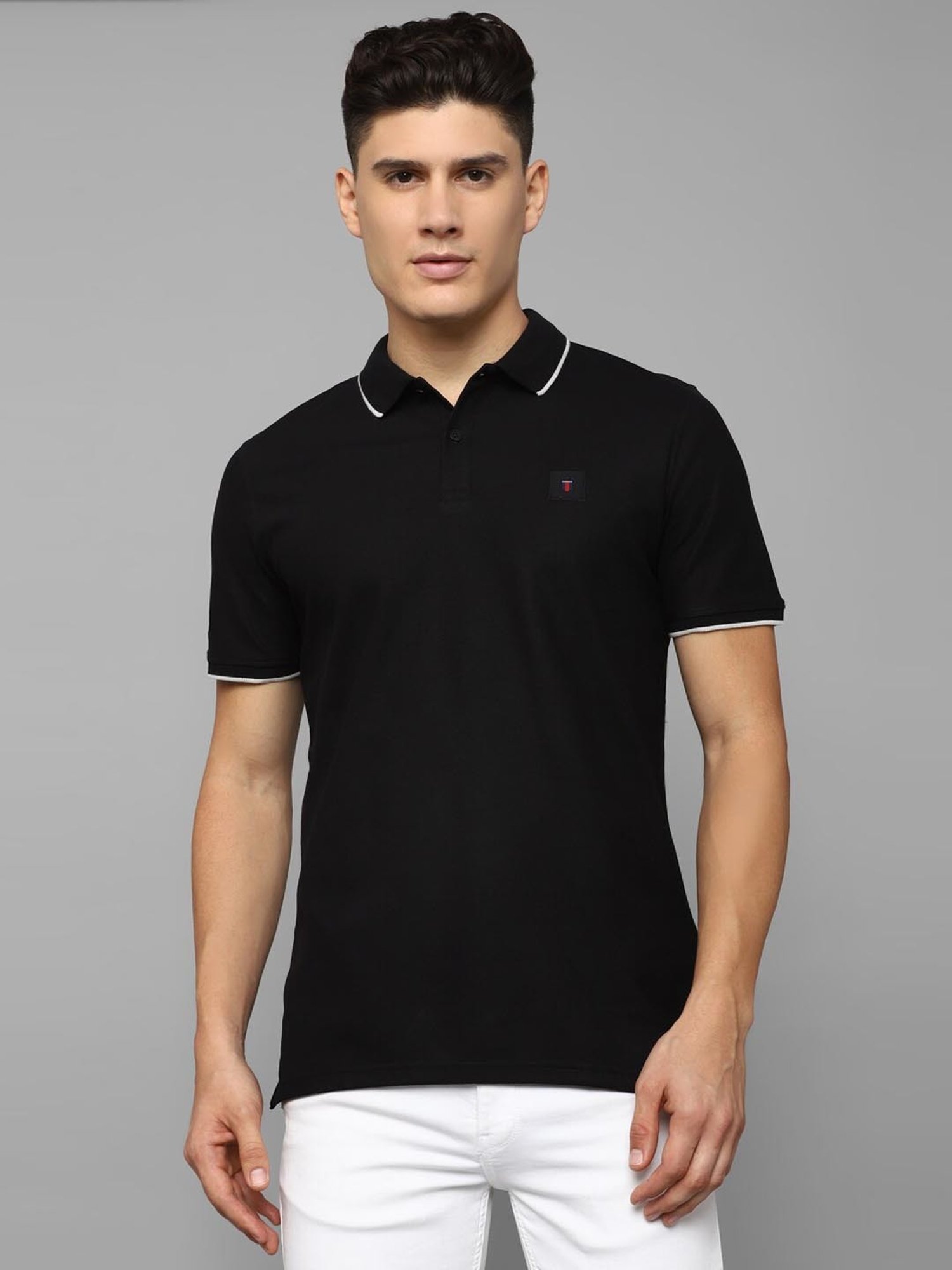 Louis Philippe Sport Black Cotton Slim Fit Polo T-Shirt