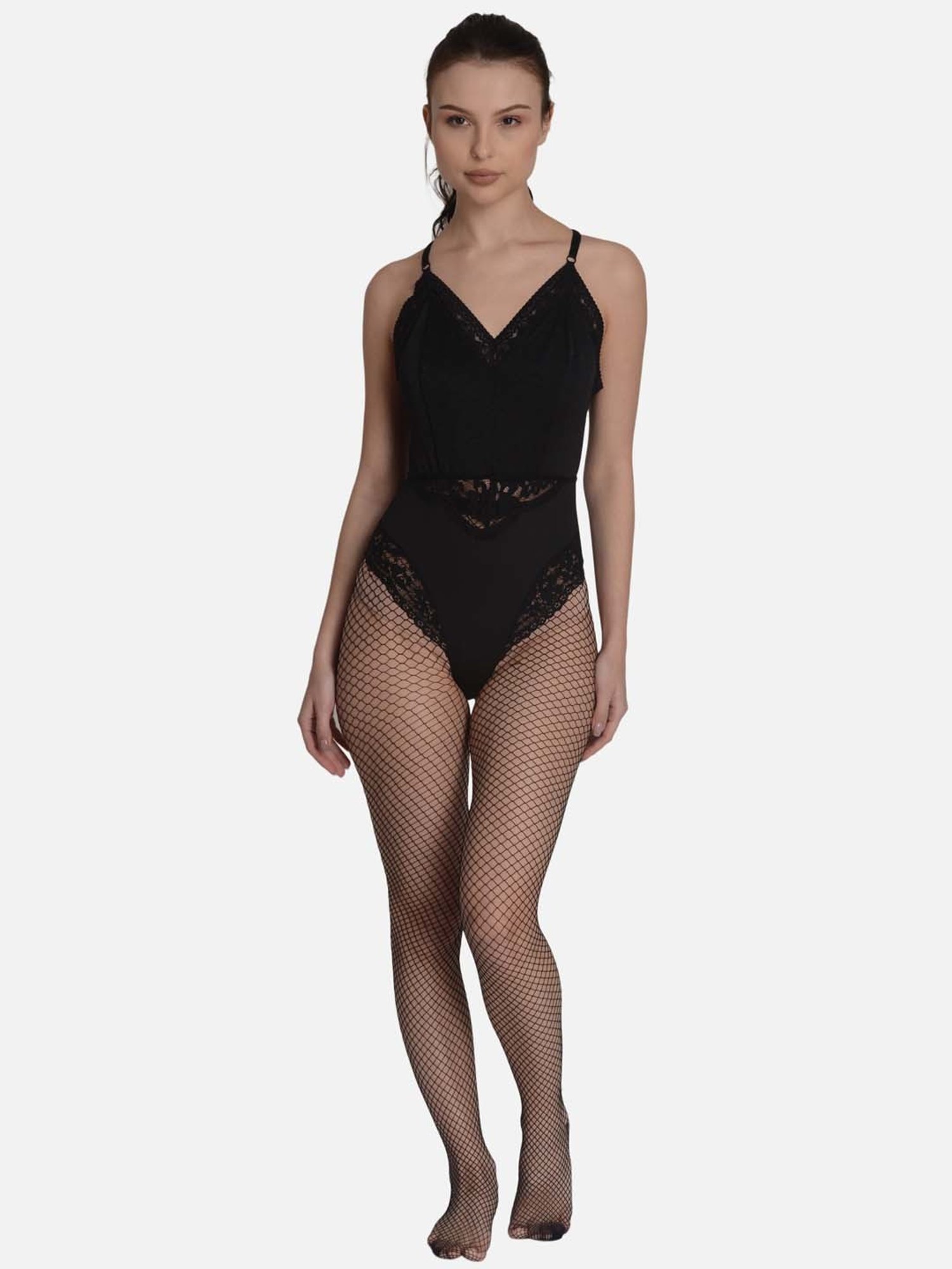 mod & shy Black Lace Work Cross Back bodysuit