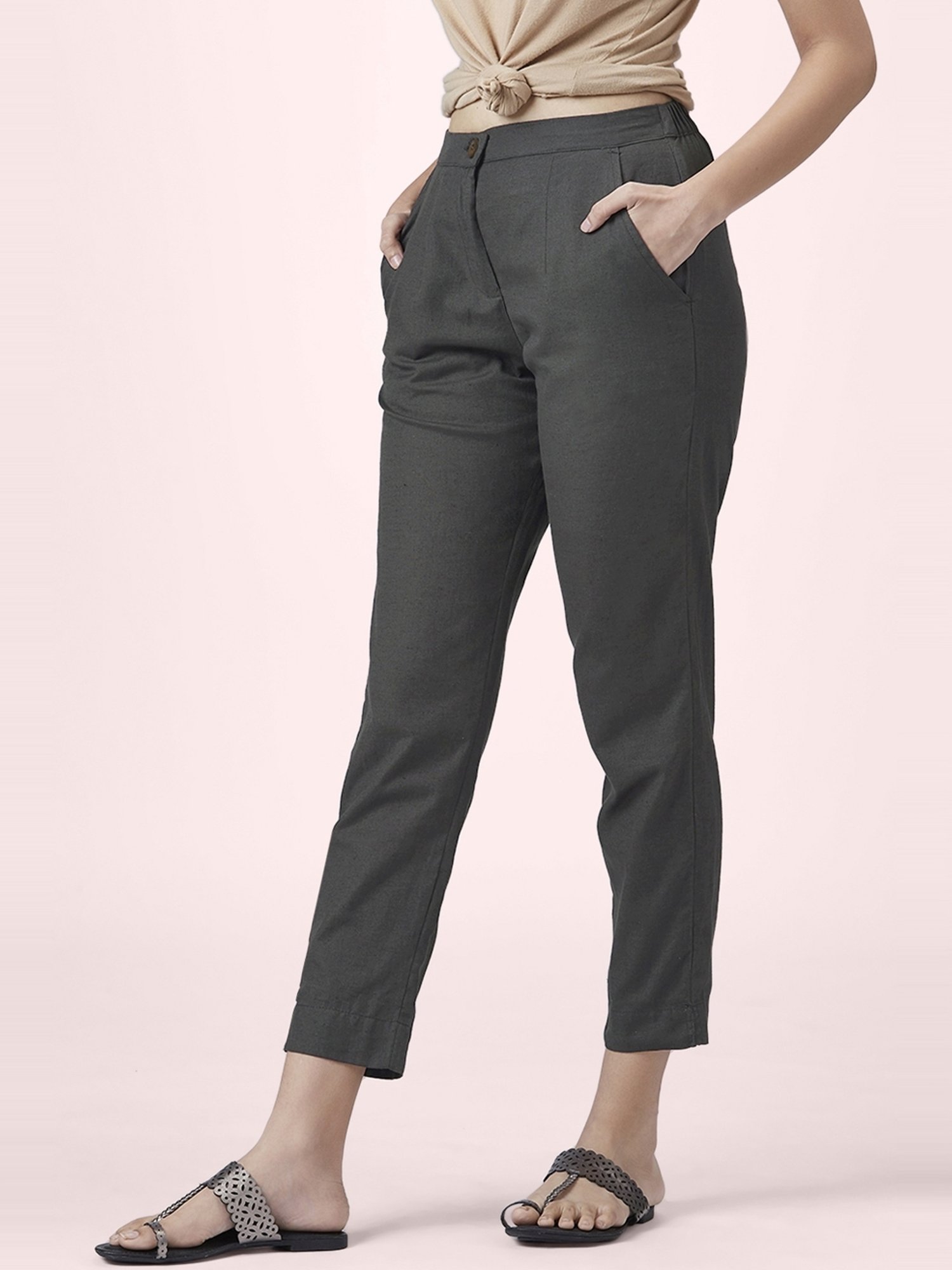 theRebelinme Trousers and Pants  Buy theRebelinme Plus Size Womens  Charcoal Grey Solid Color Cotton Ribbed Trouser Online  Nykaa Fashion