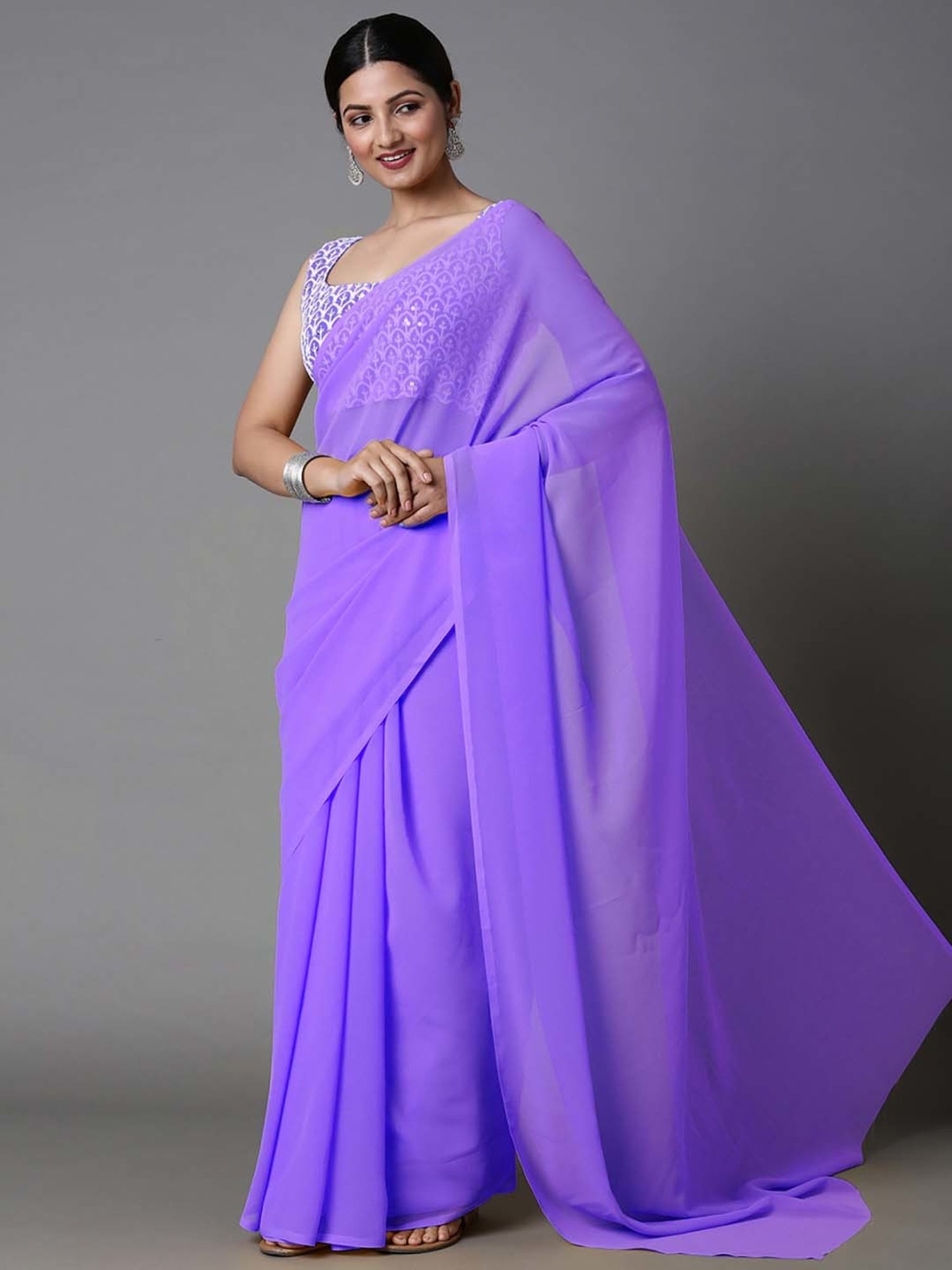 Women Plain Weave Satin Chiffon Solid Saree with Blouse Piece – Mirchi  Fashion