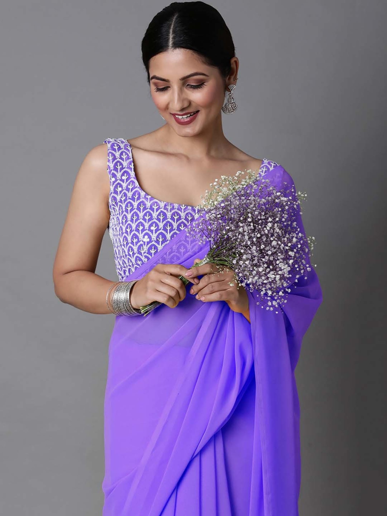 Saree Mall Purple Plain Saree With Unstitched Blouse