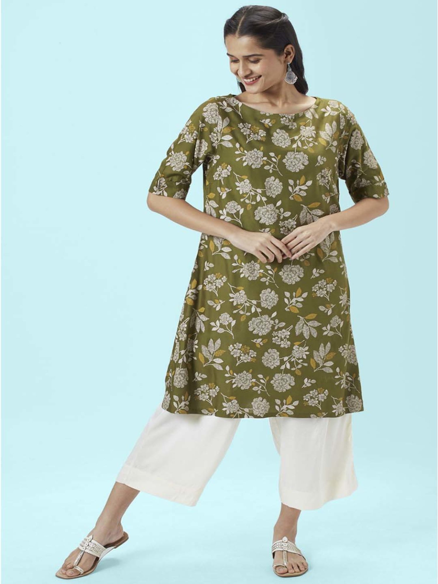 Rangmanch by Pantaloons Blue Printed A Line Kurta