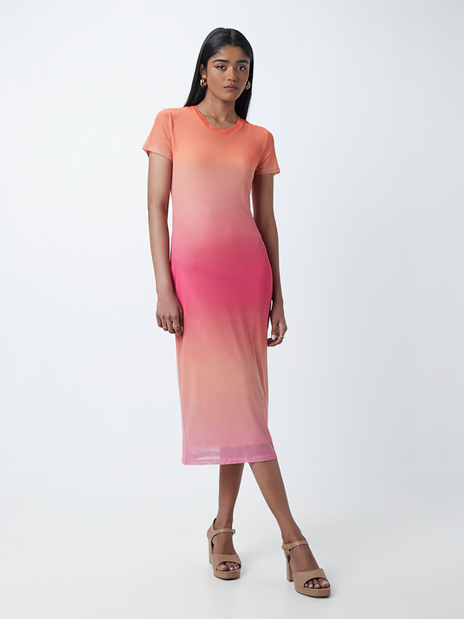 open lace back dress Oversized long shirt dress in textured jacquard design fabric in orang   CYLONDON