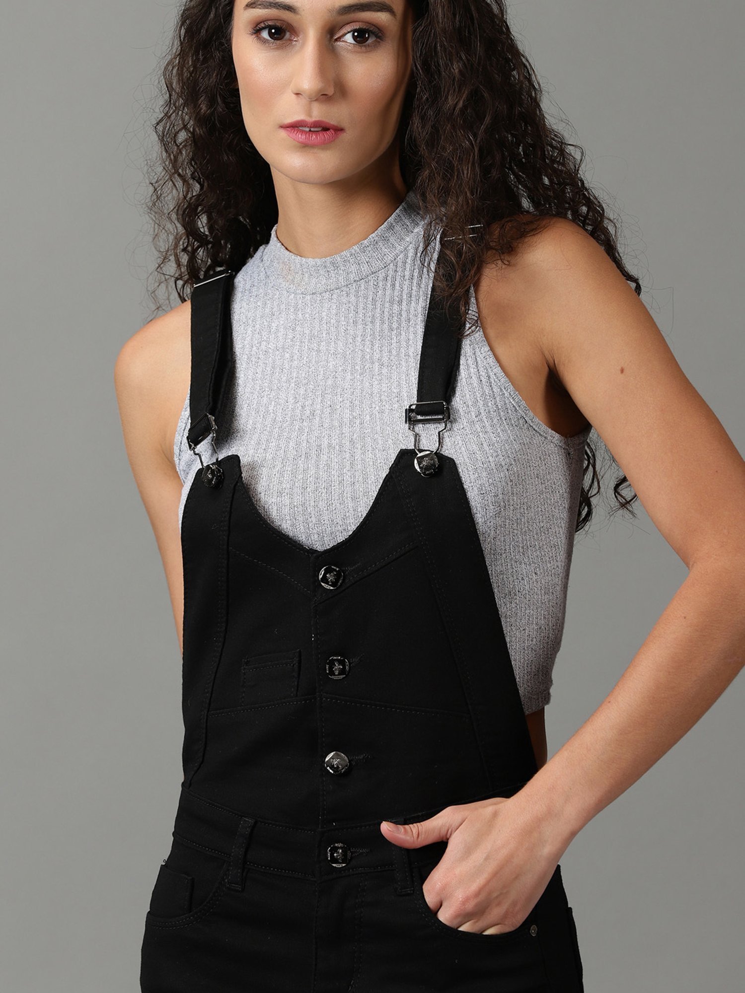 Black Peggy Pocket Dungaree Dress - GOTS Certified Organic Cotton and