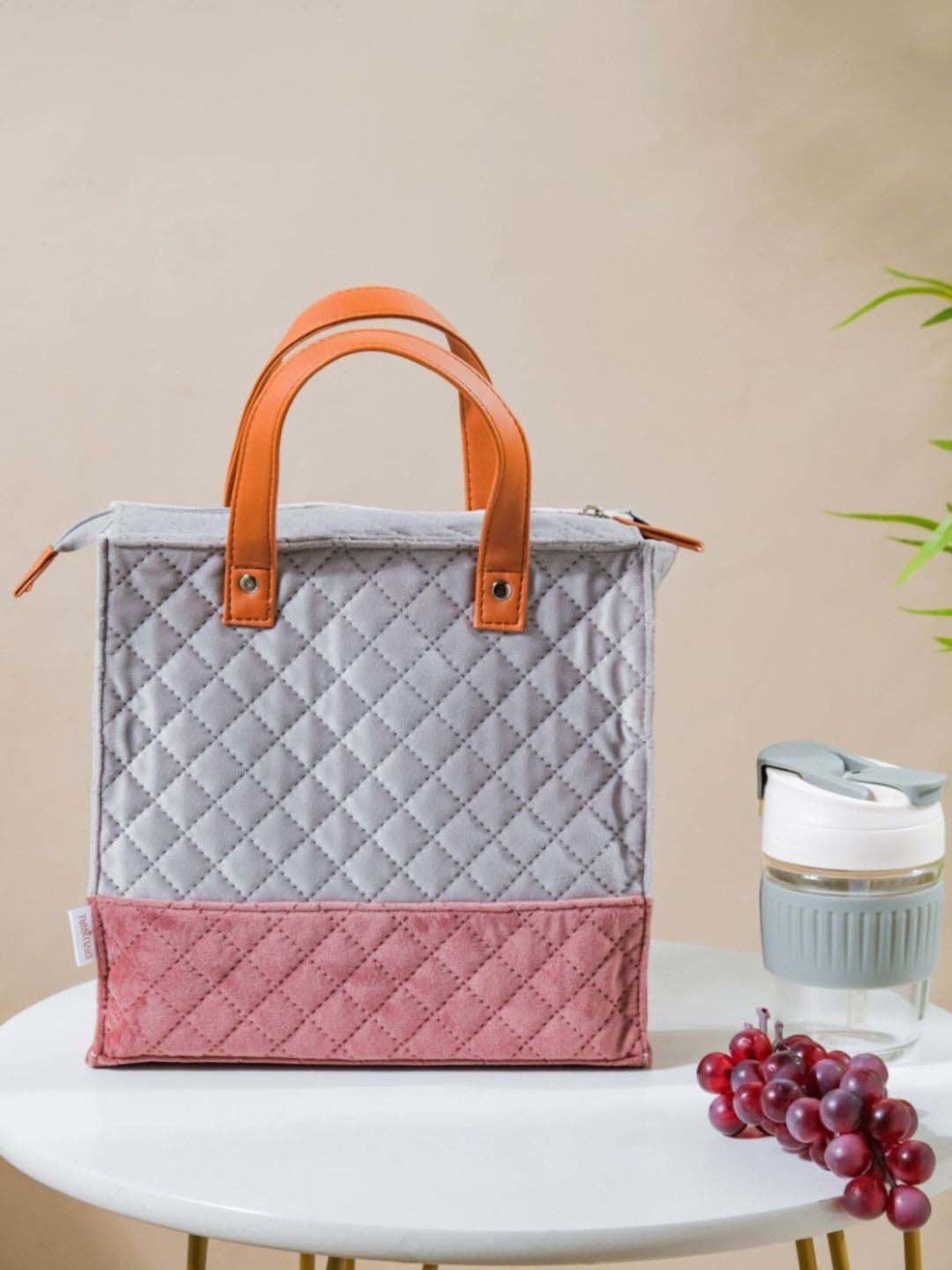 Buy Nestasia Grey & Pink Quilted Luxe Velvet Lunch Bag at Best Price @ Tata  CLiQ