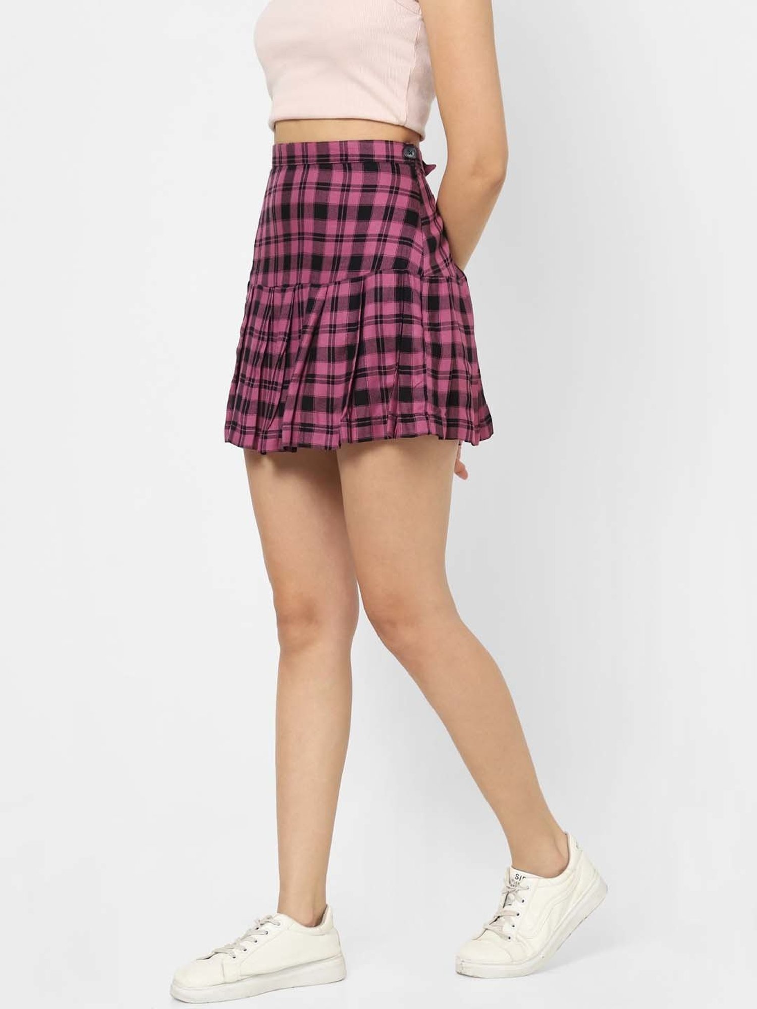 Dark pink plaid mini clearance skirt