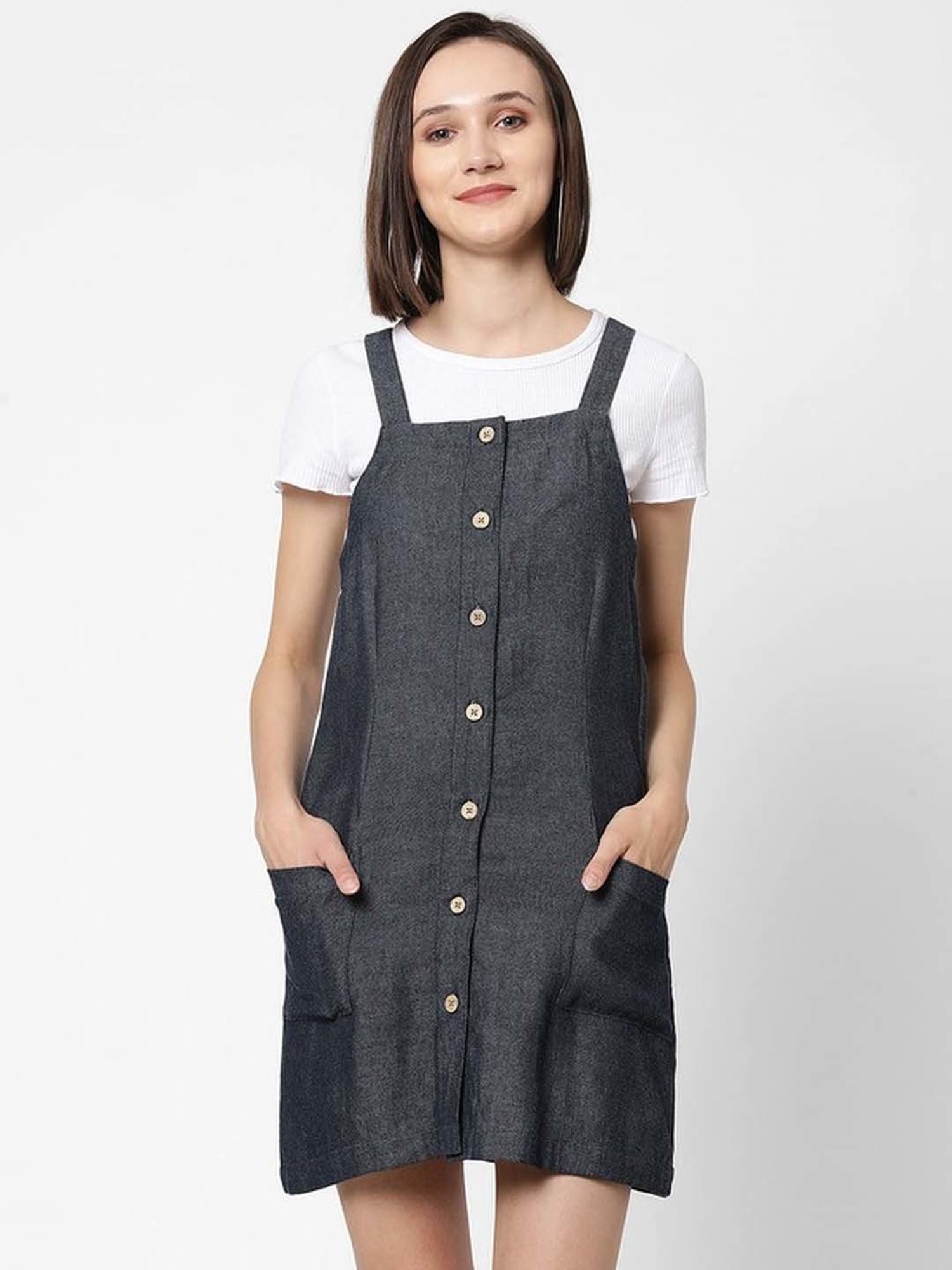 Pocket Patched Denim Overall Dress Without Tank Top | SHEIN