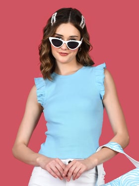 トップス Ki Buy zink Z Light Blue Cotton Regular Fit Top for Women Online