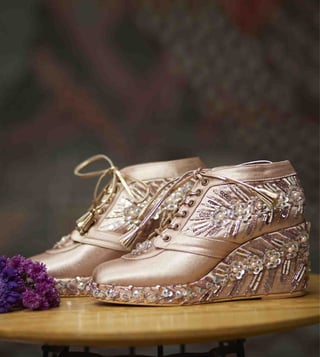 Buy Tiesta Pink Satin Embroidered Wedding Wedges Bridal Sneakers