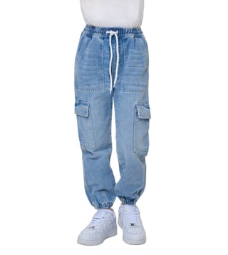 Blue Loose Fit Denim Cargo Pant