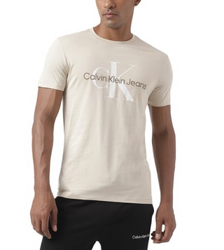 Buy Calvin Klein Jeans Beige Logo Regular Fit T-Shirt for Men Online @ Tata  CLiQ Luxury