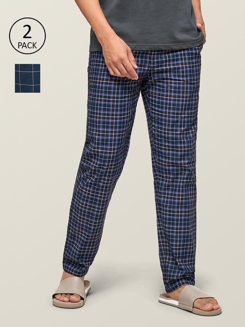 XYXX Royal Blue Cotton Regular fit Checks Pyjama-picture-13
