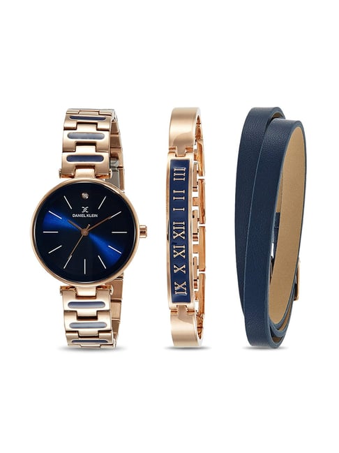 Daniel Klein Blue Dial Analog Gift Set Watch with Bracelet For Womens (Pack of 3) - DK11794-5