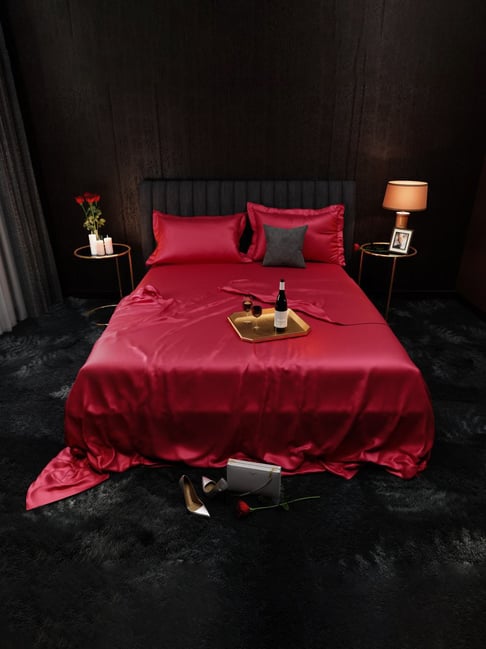 Stoa Paris Red Polyester 300 TC Double Bedsheet with 2 Pillow Covers